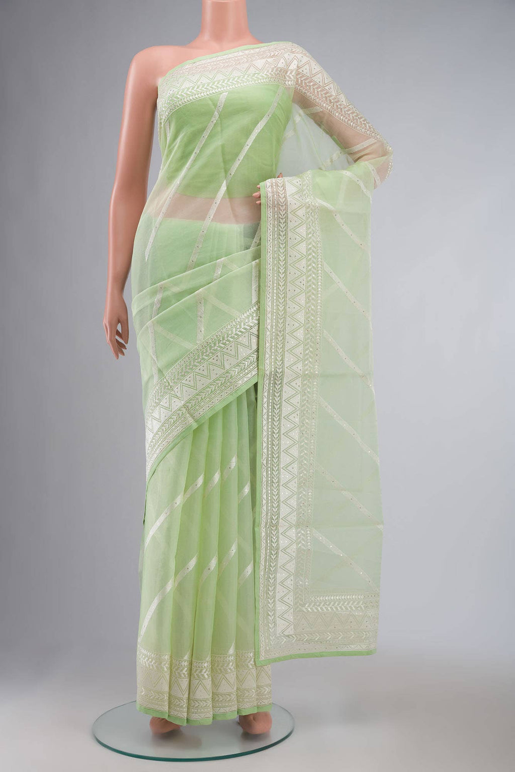 Light Green Organza Silk Saree