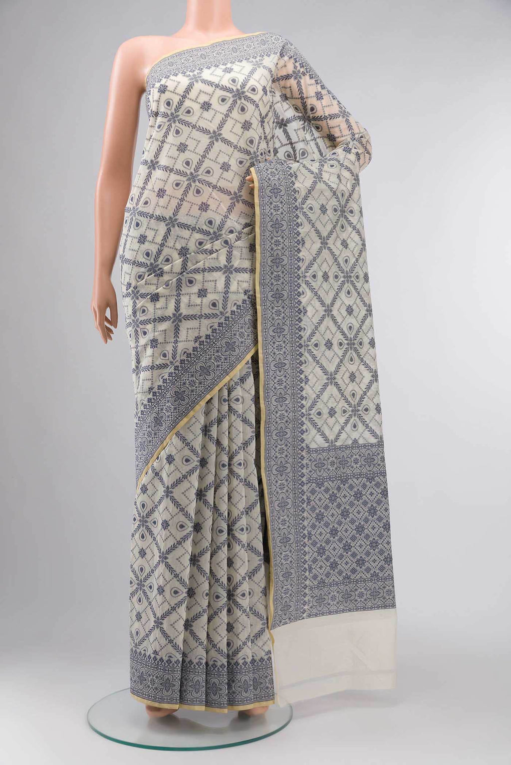 Off White Banarasi Silk Cotton Saree