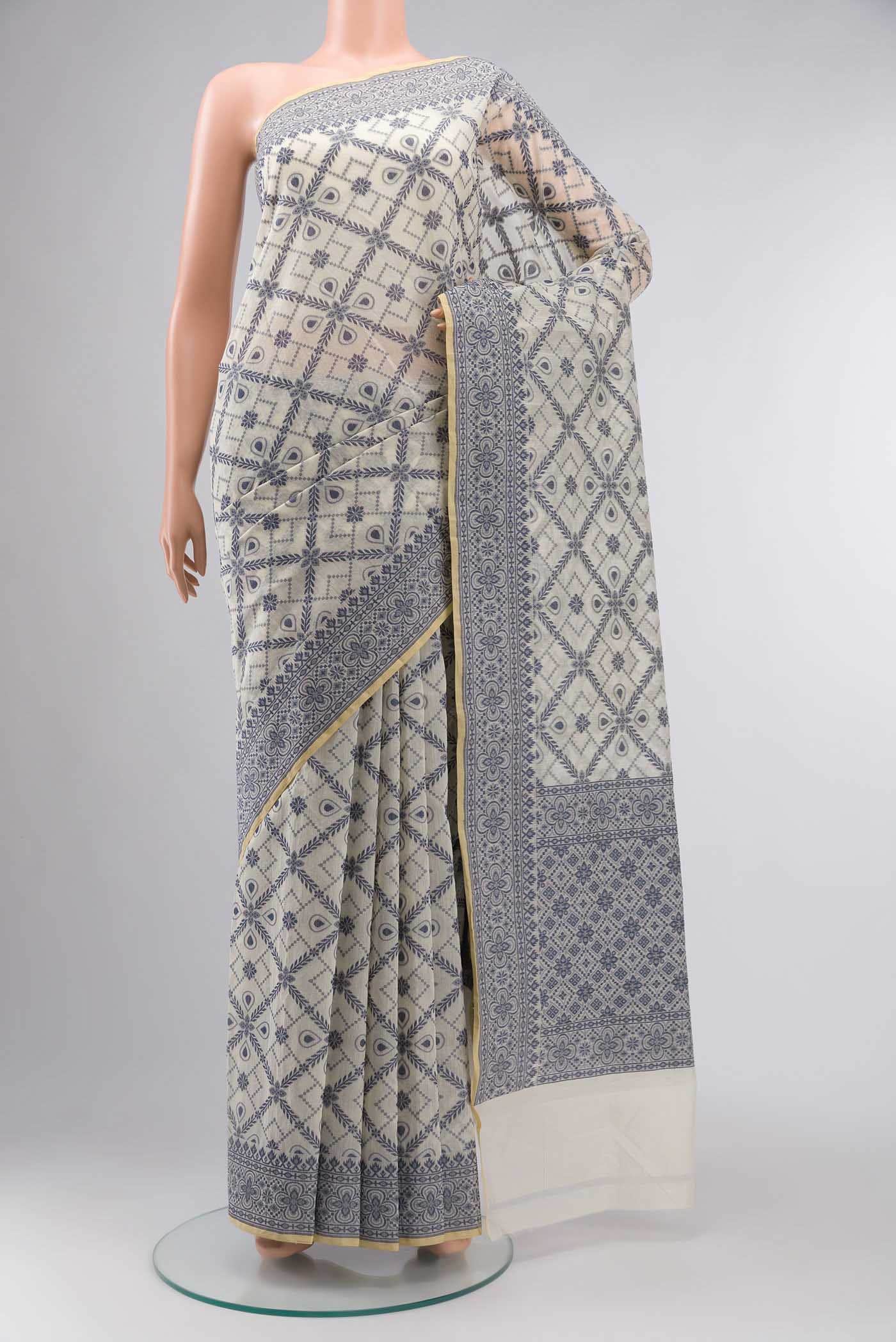 Off White Banarasi Silk Cotton Saree