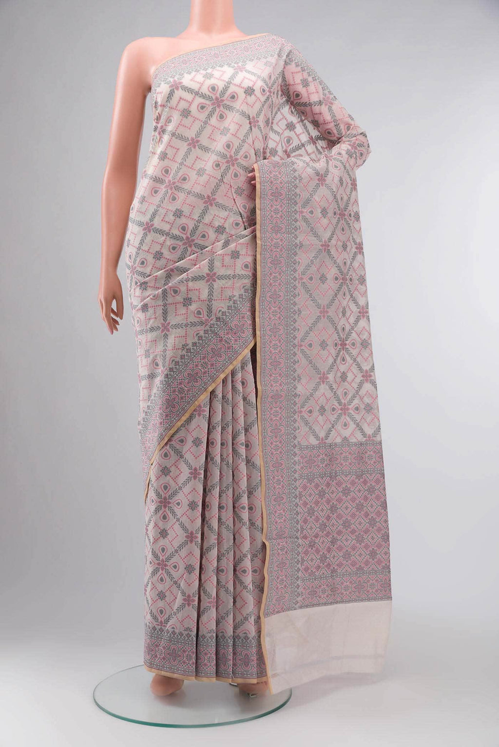 Cream Banarasi Silk Cotton Saree