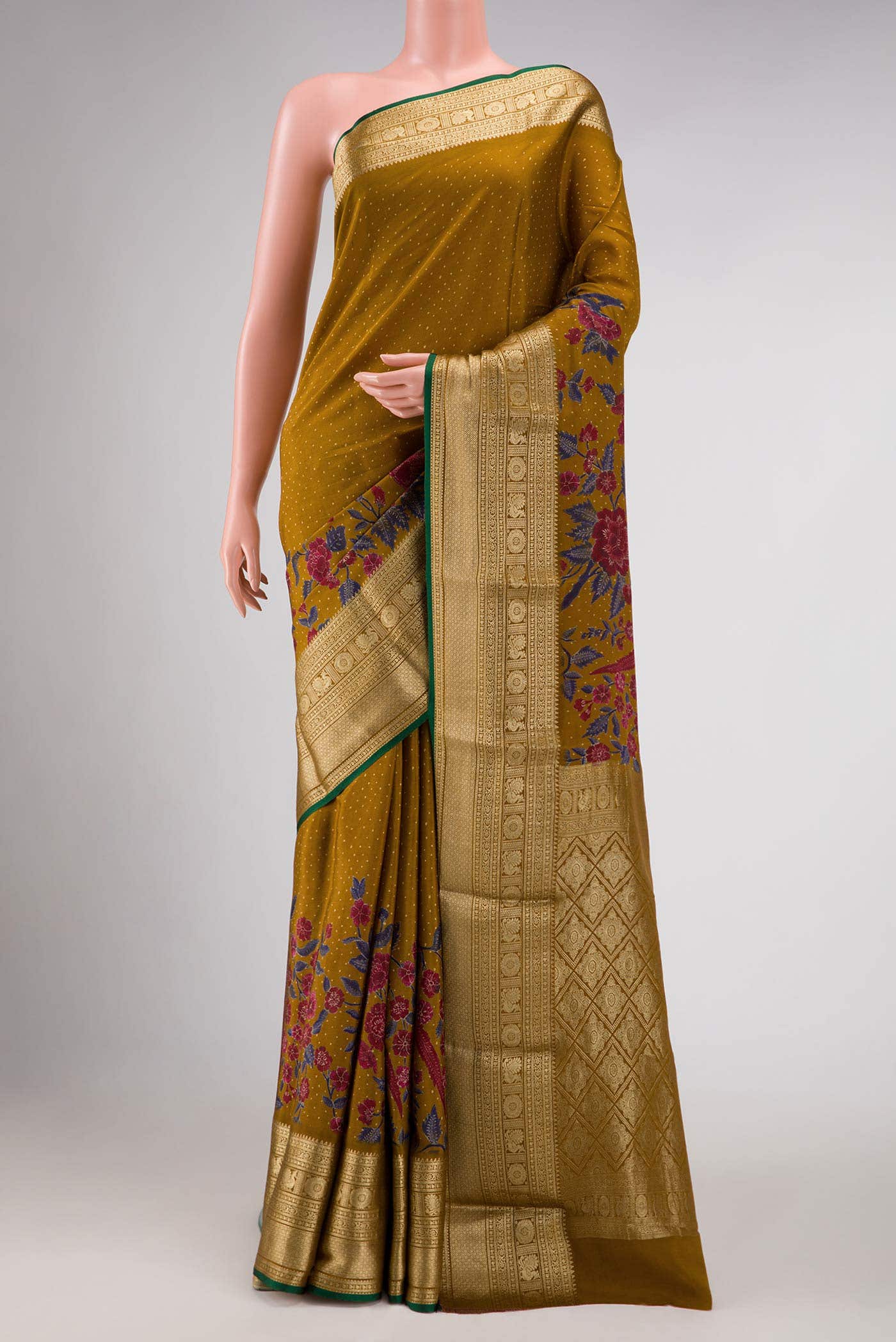 Mustard Mysore Crepe Saree