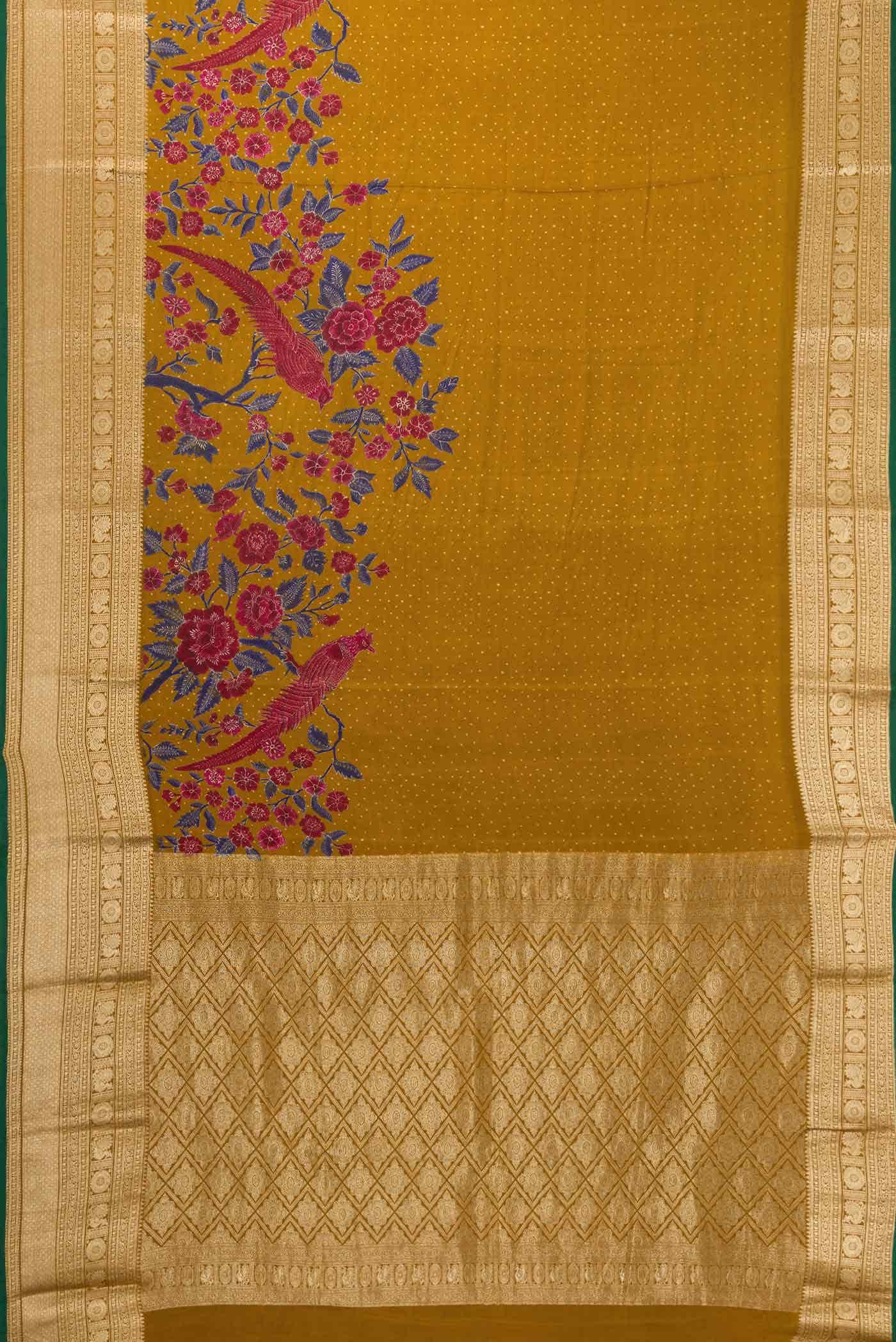 Mustard Mysore Crepe Saree