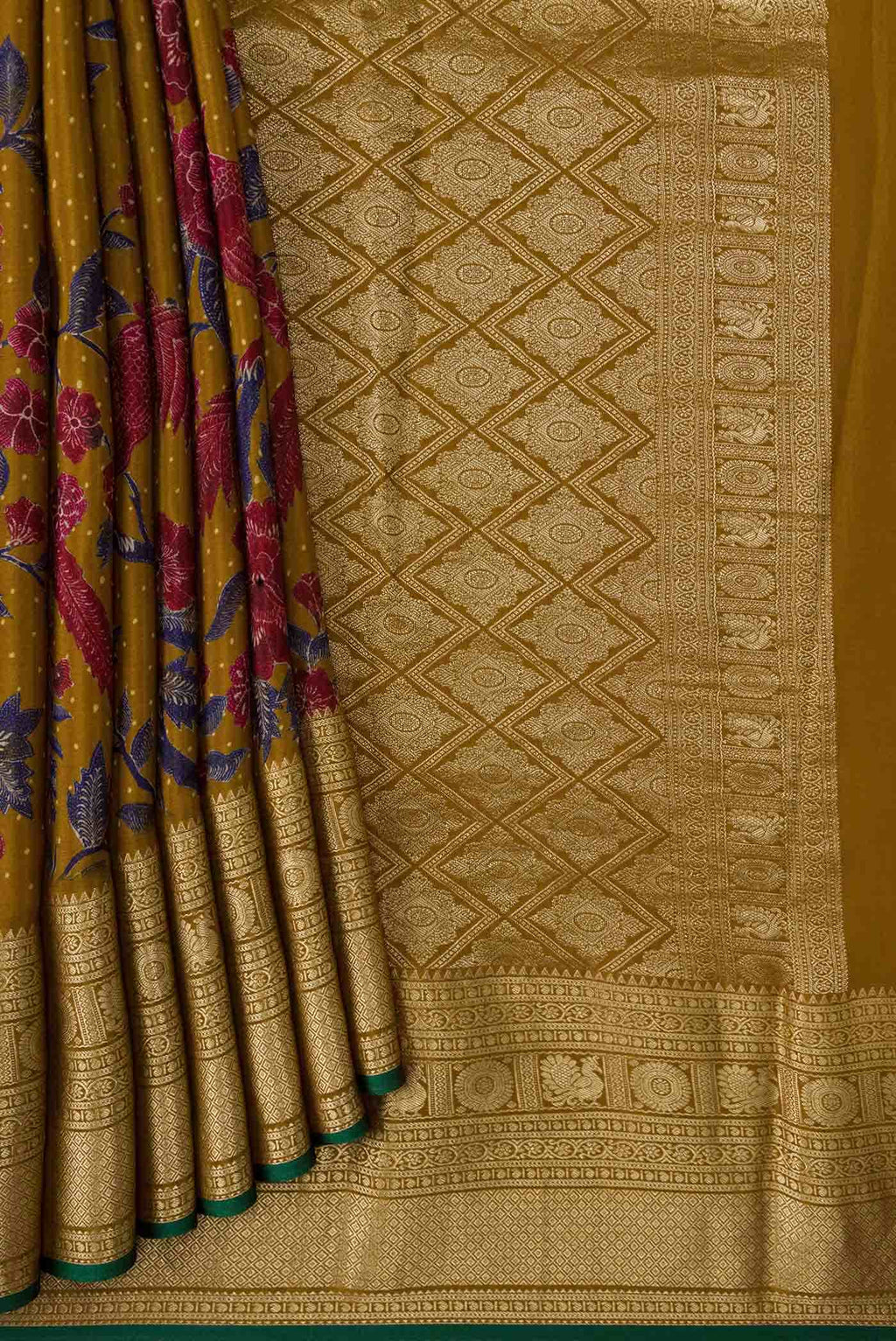 Mustard Mysore Crepe Saree