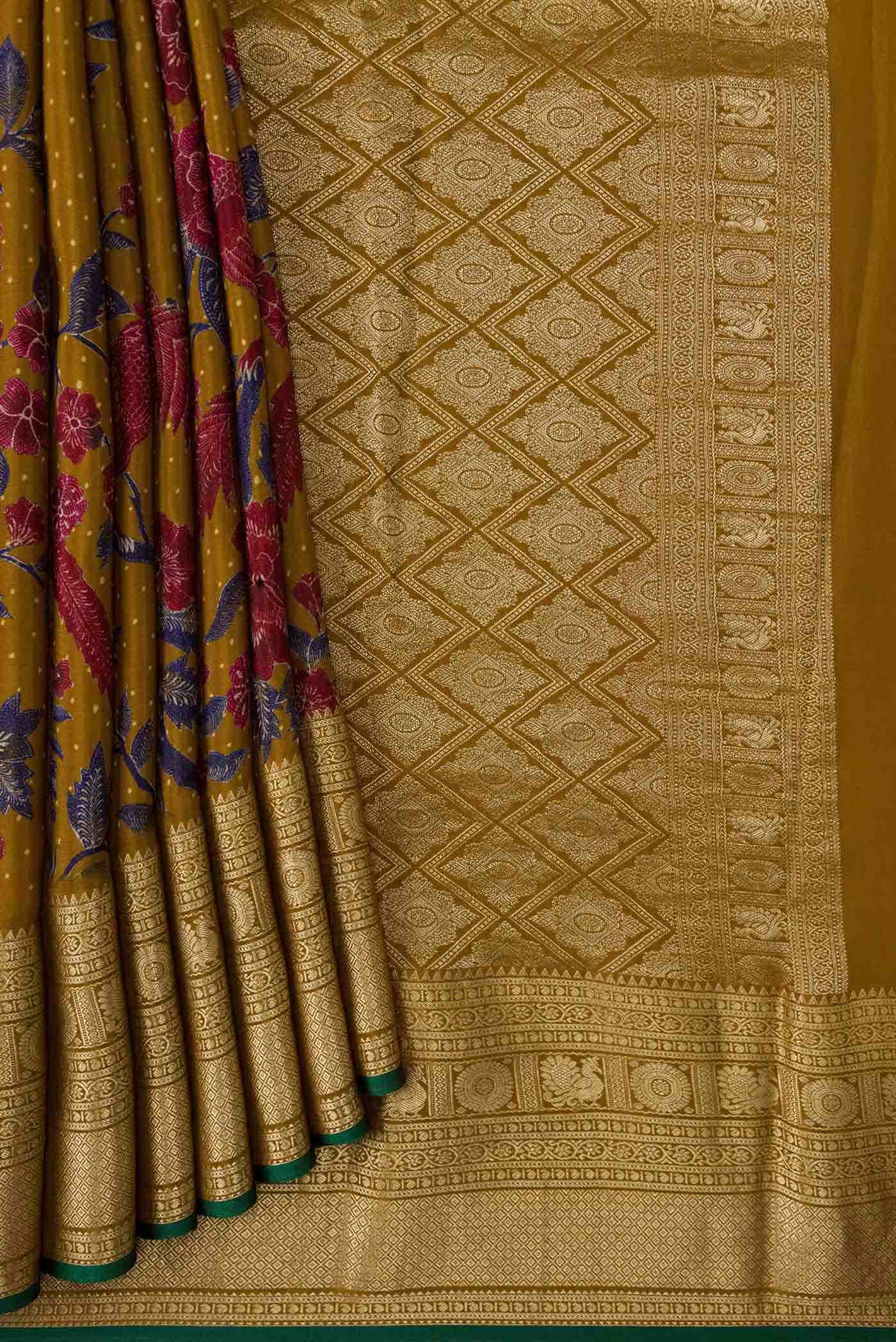Mustard Mysore Crepe Saree