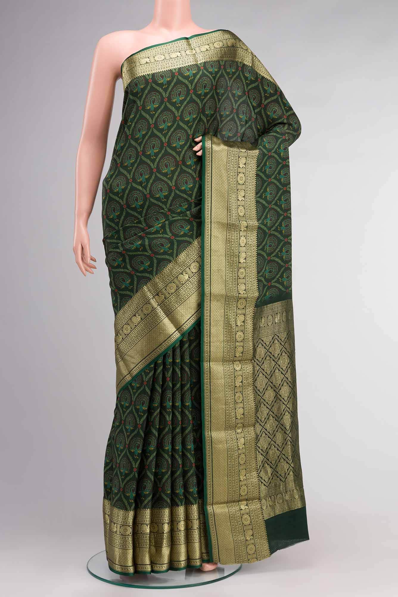 Bottle Green Mysore Crepe Saree