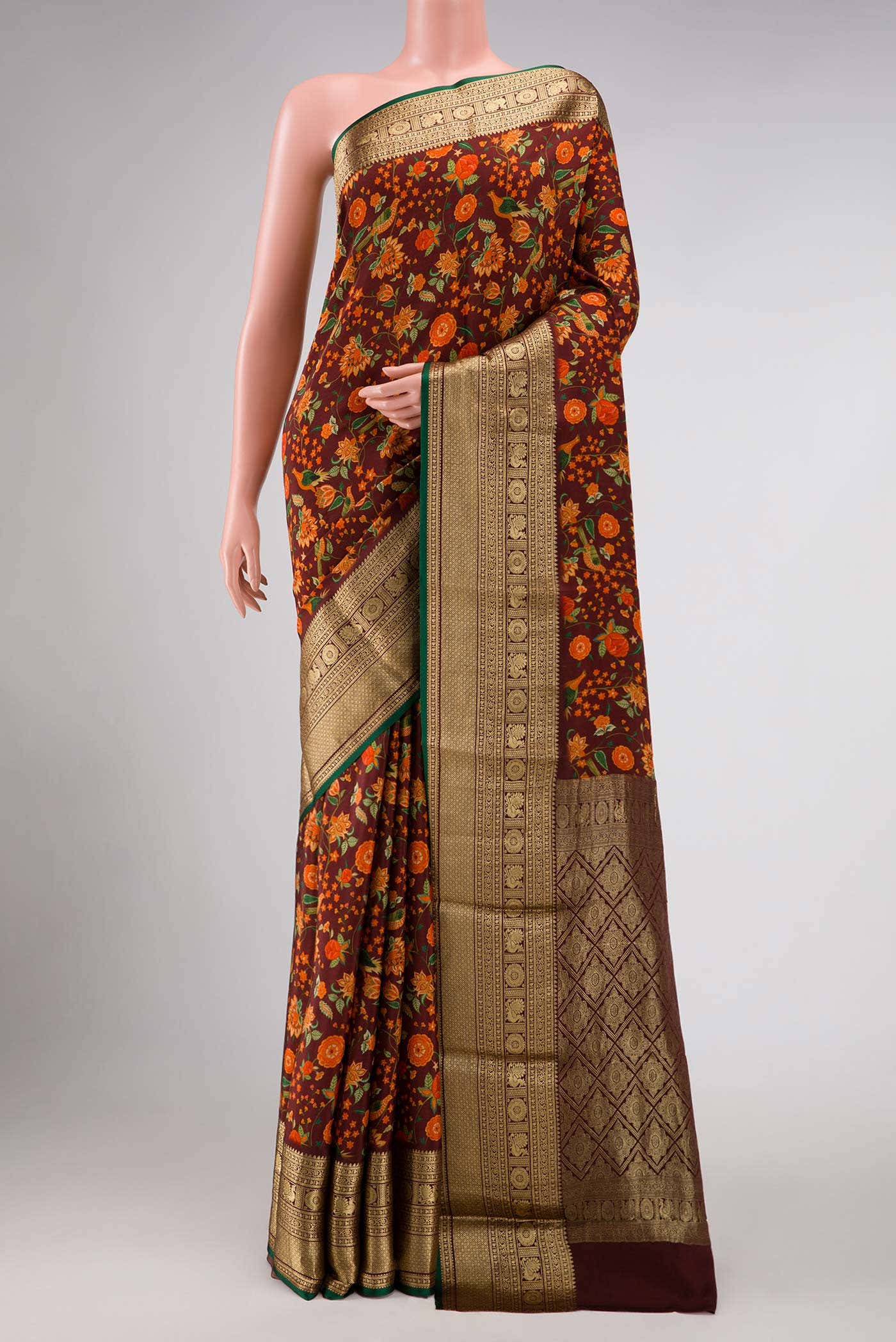 Maroon Mysore Crepe Saree