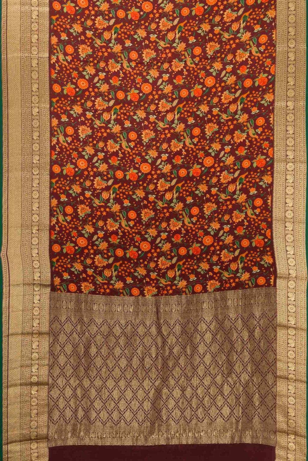 Maroon Mysore Crepe Saree