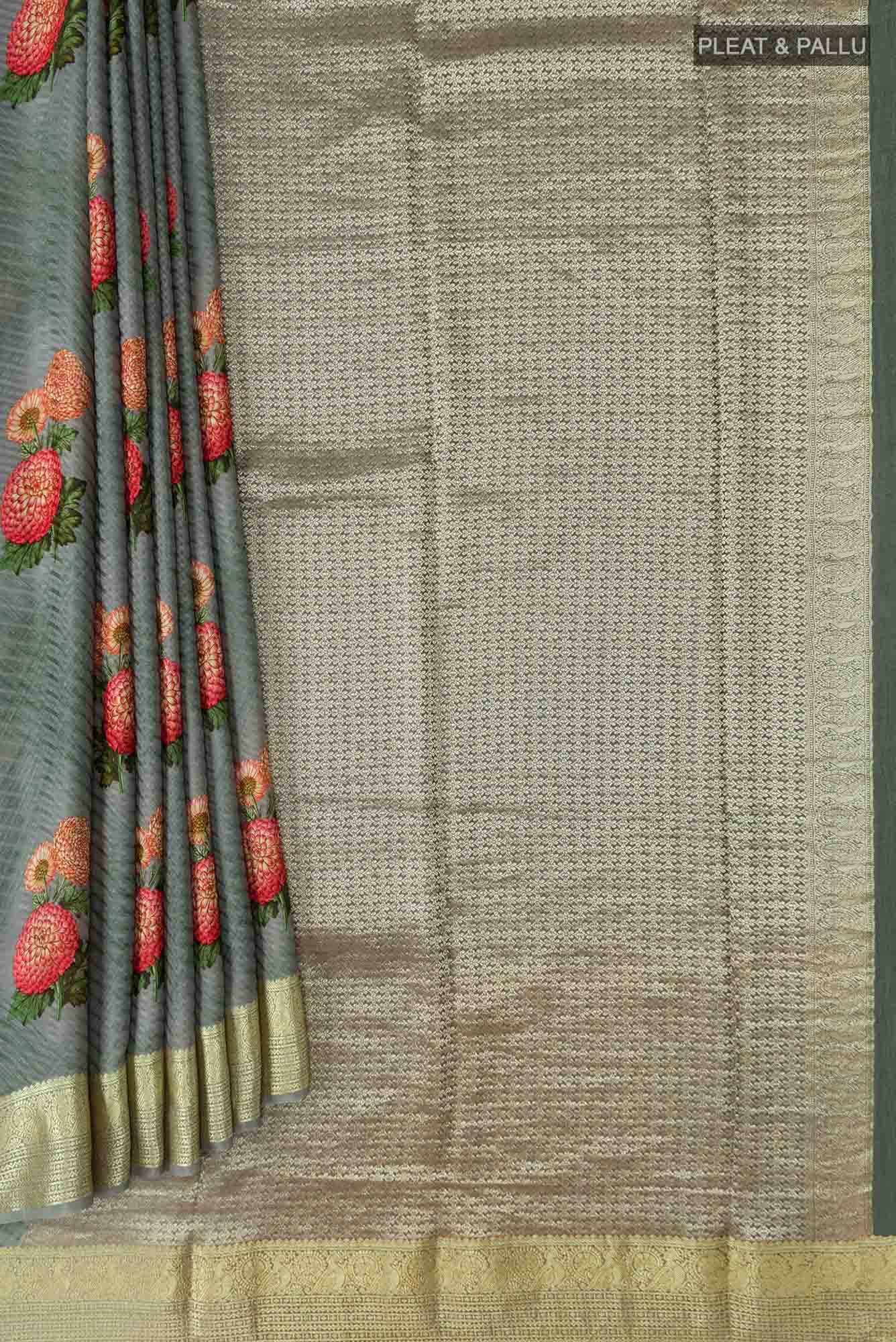 Grey Mysore Crepe Saree