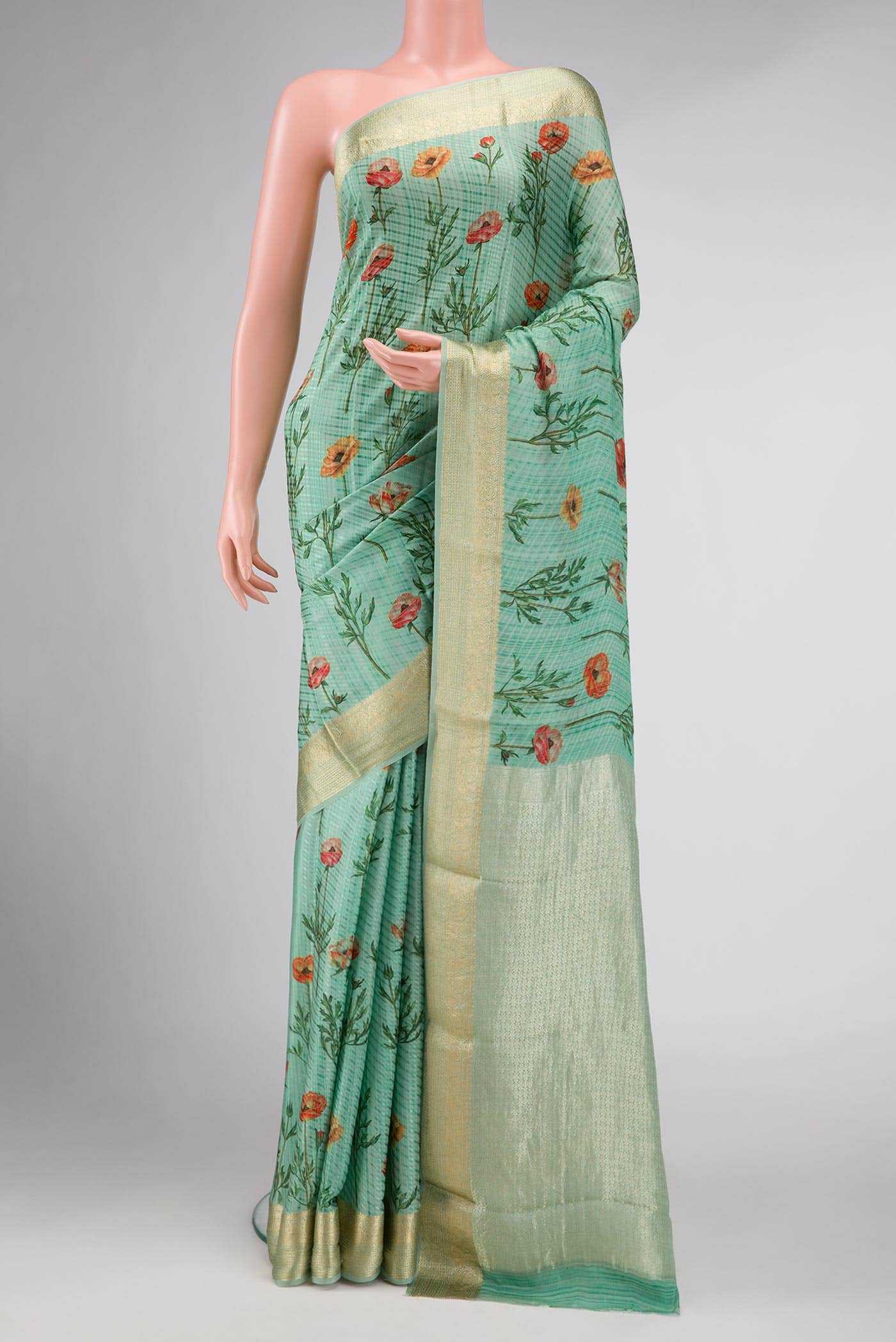 Sea Green Dual Tone Mysore Crepe Saree