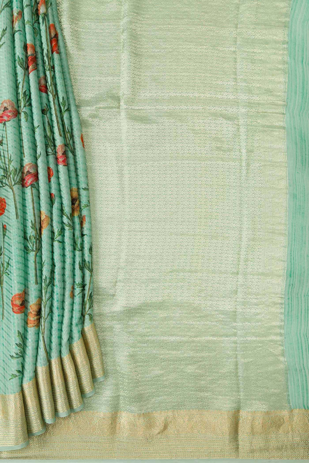 Sea Green Dual Tone Mysore Crepe Saree