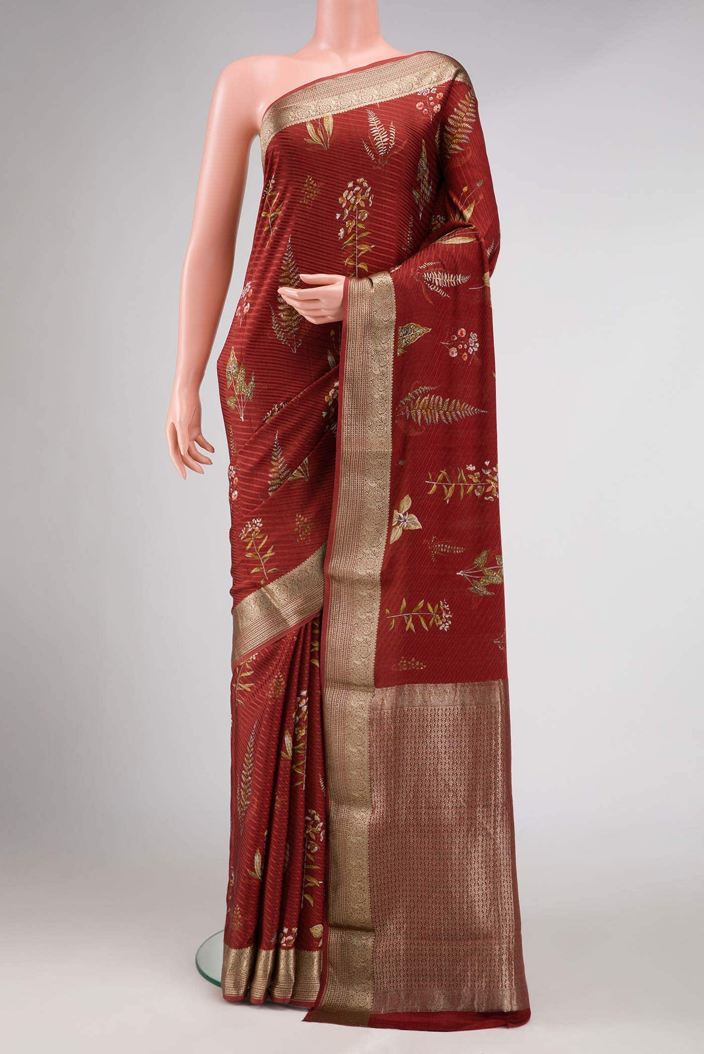 Maroon Mysore Crepe Saree