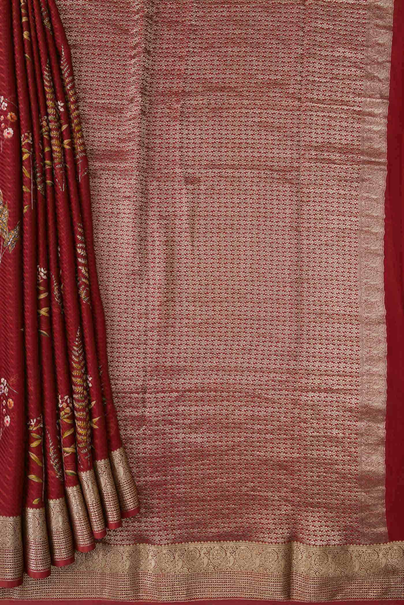 Maroon Mysore Crepe Saree
