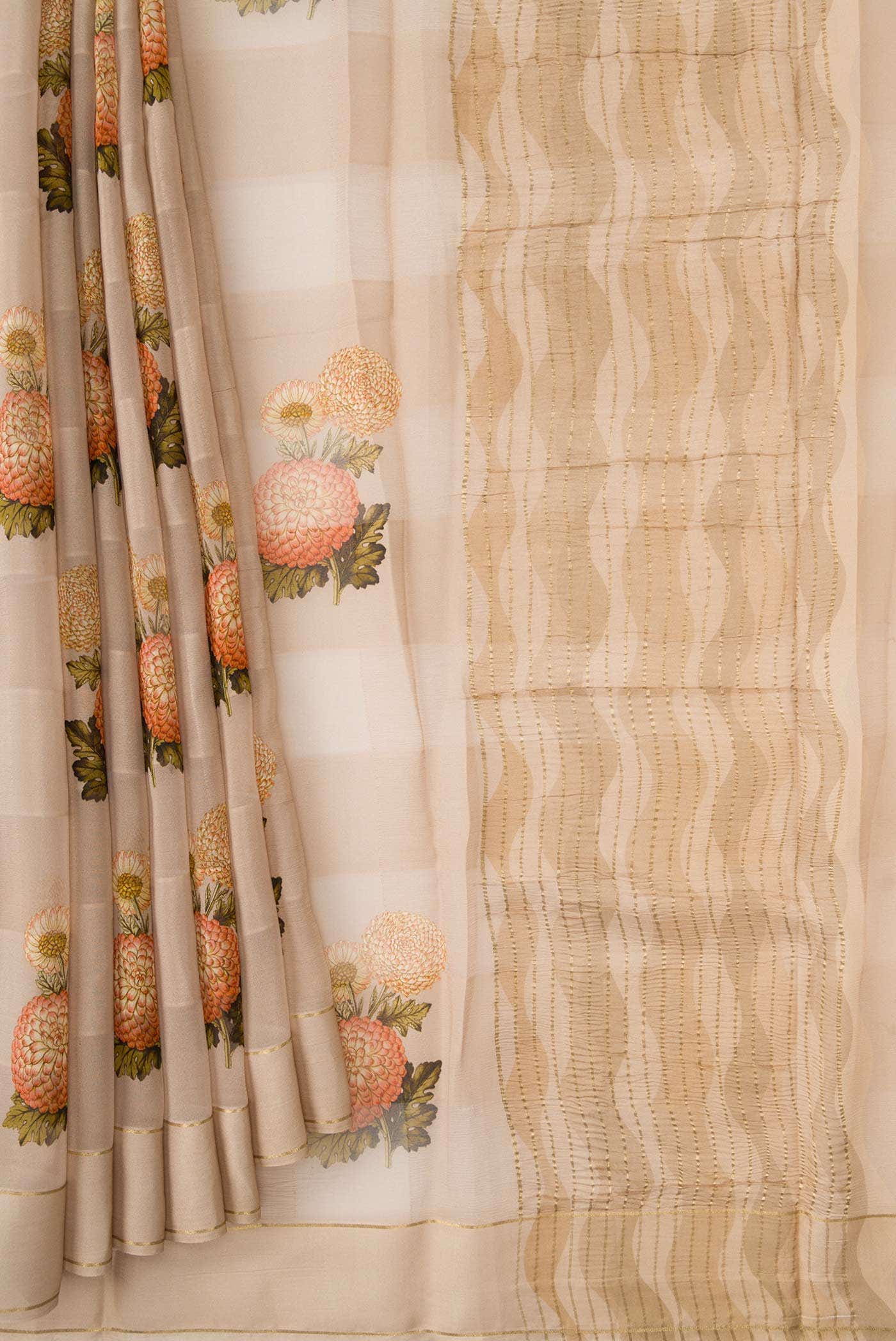Beige Mysore Georgette Saree