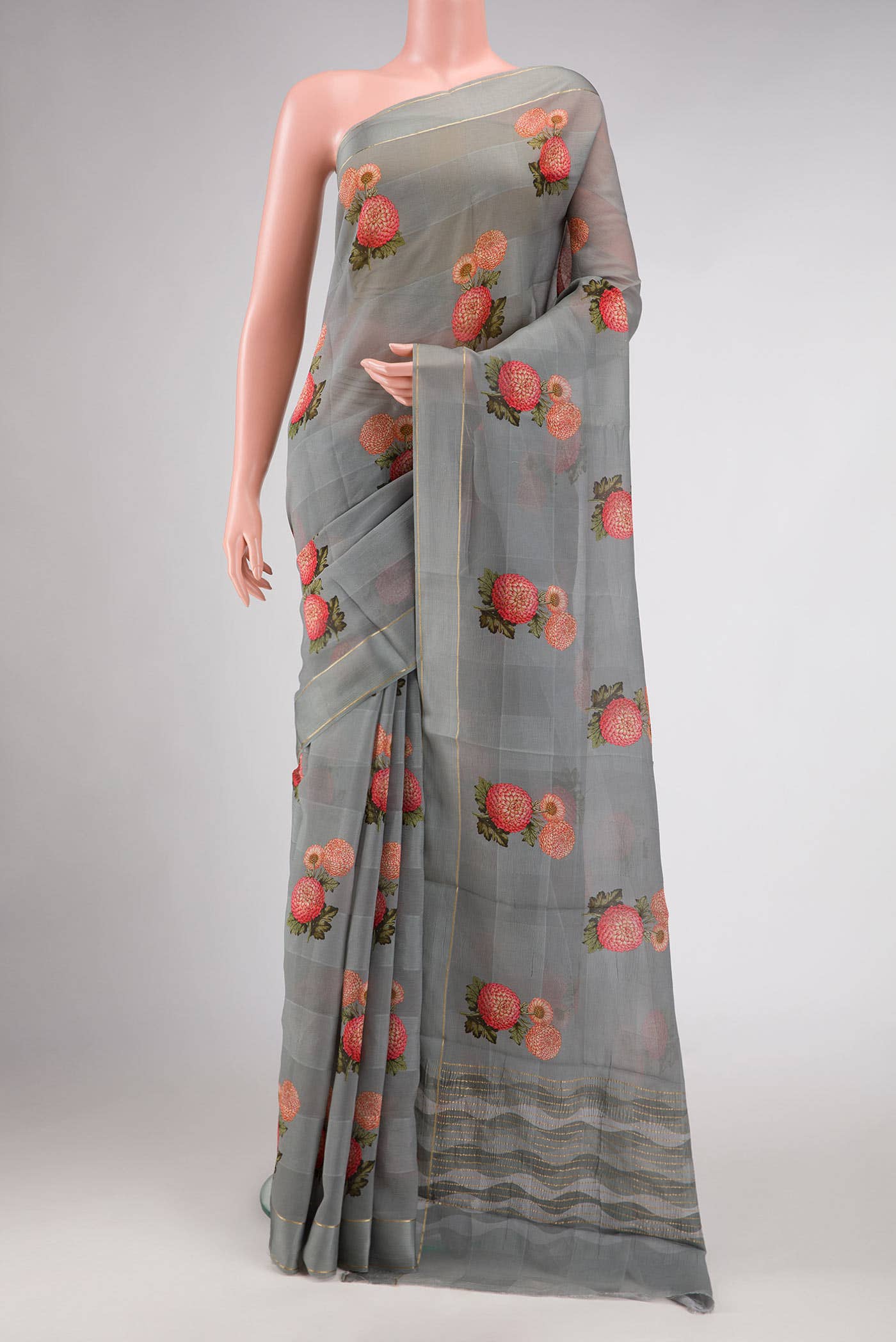 Grey Mysore Georgette Saree