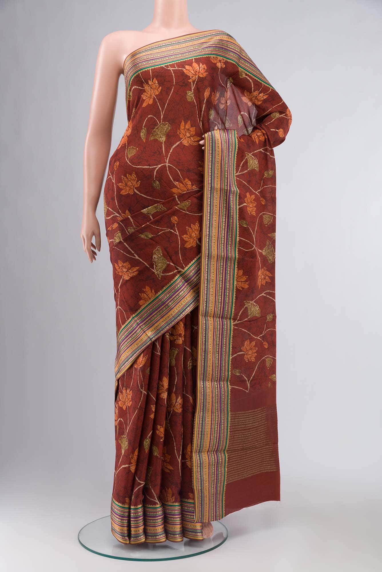 Maroon Mysore Crepe Saree