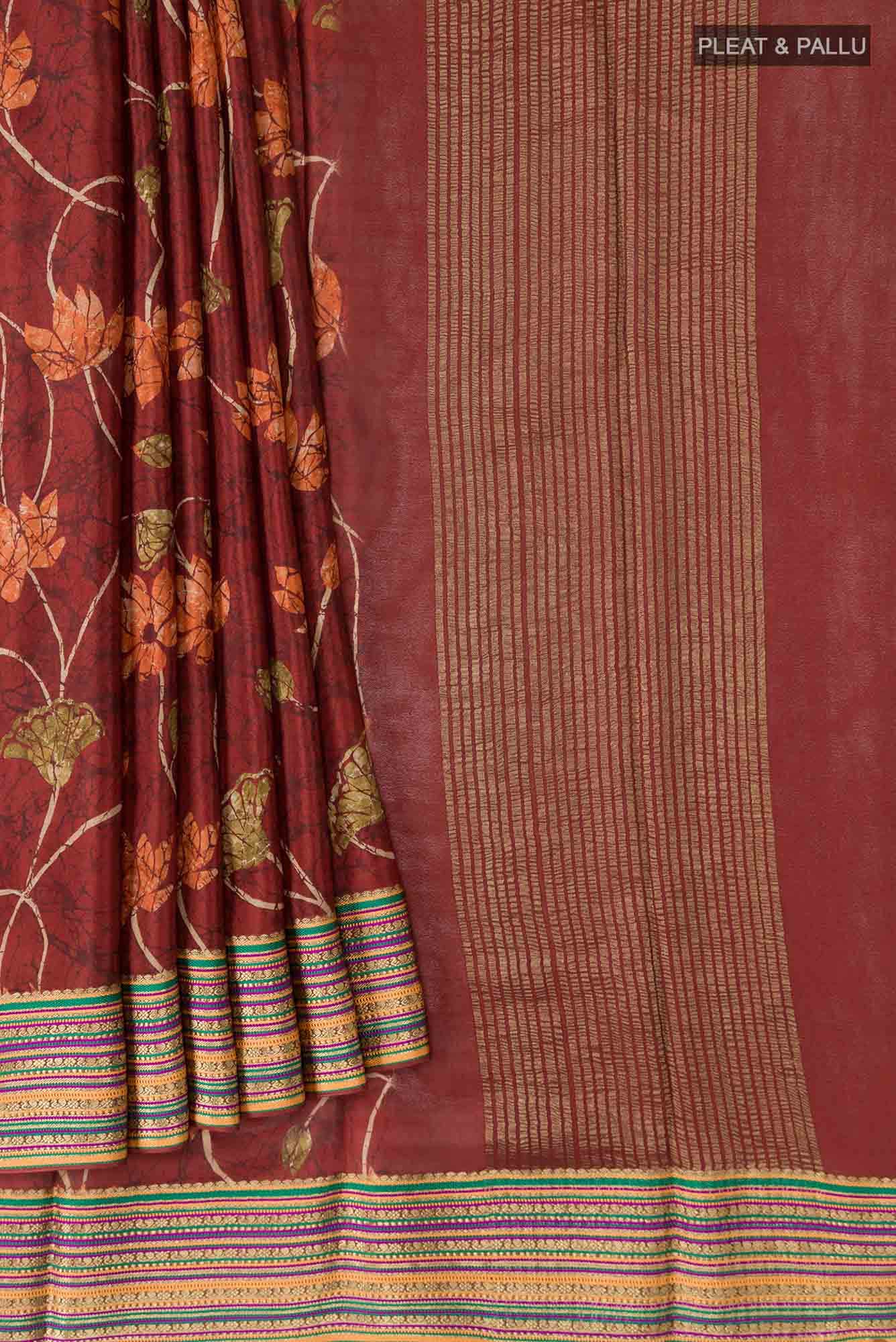 Maroon Mysore Crepe Saree
