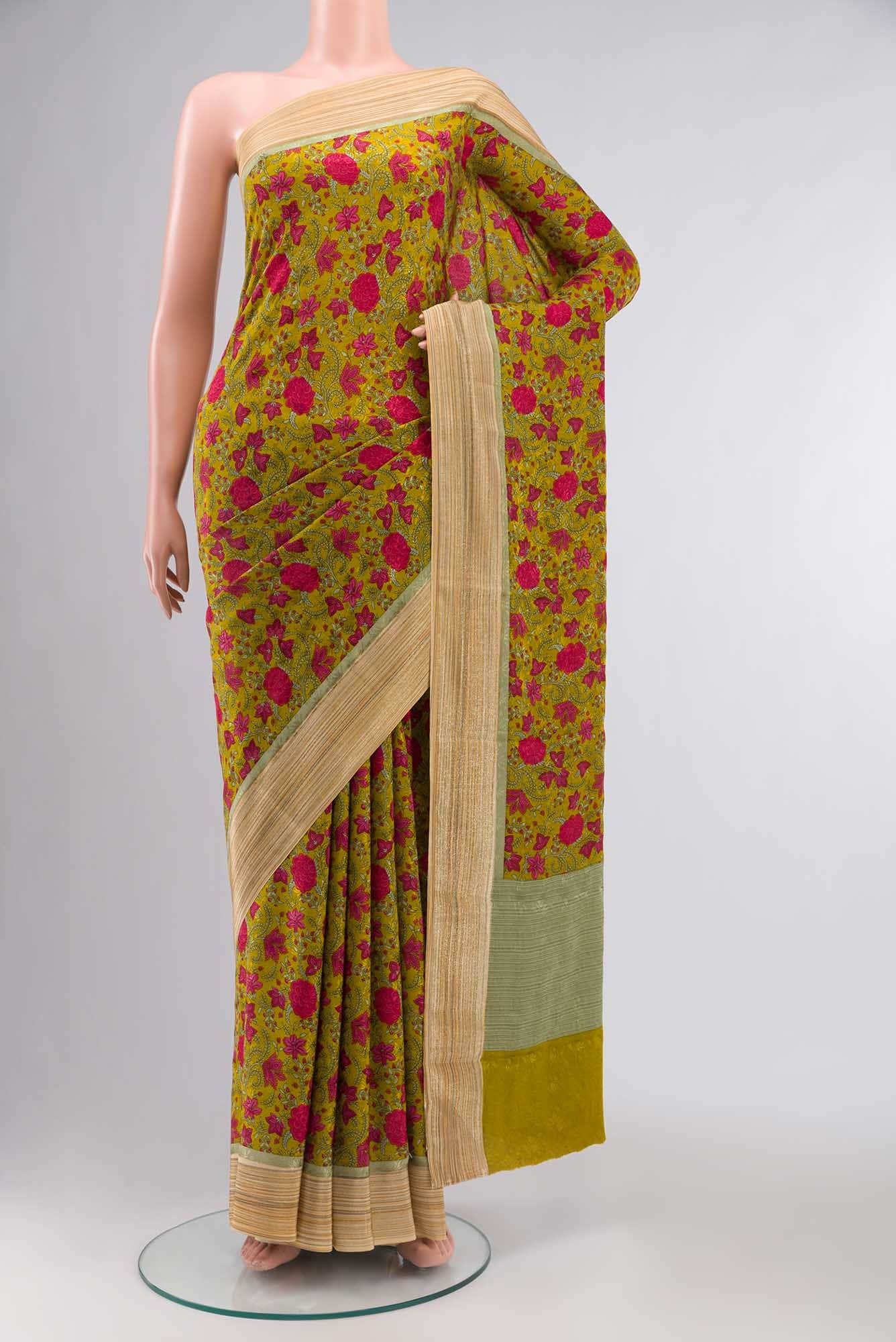 Green Mysore Crepe Saree