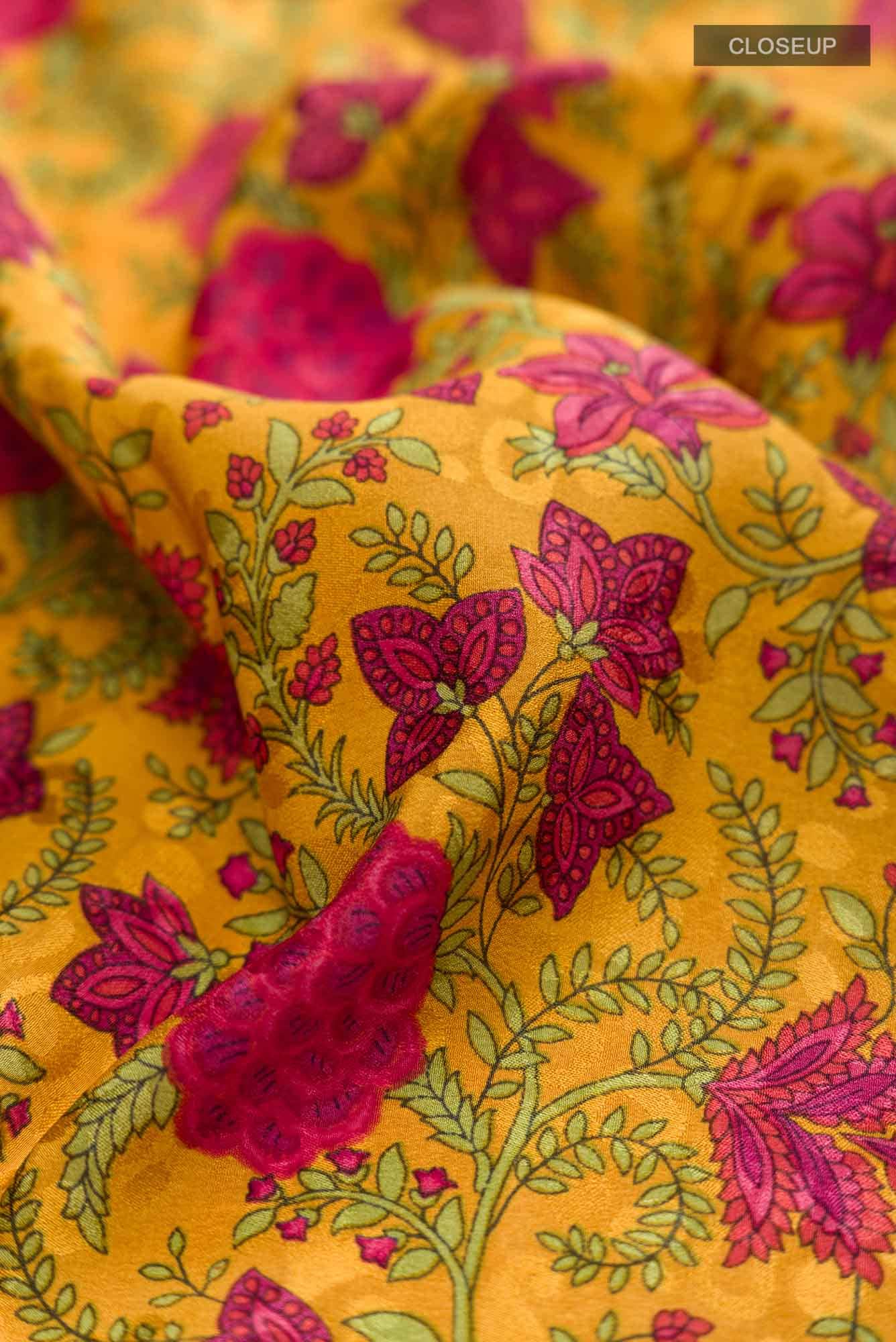 Mustard Mysore Crepe Saree
