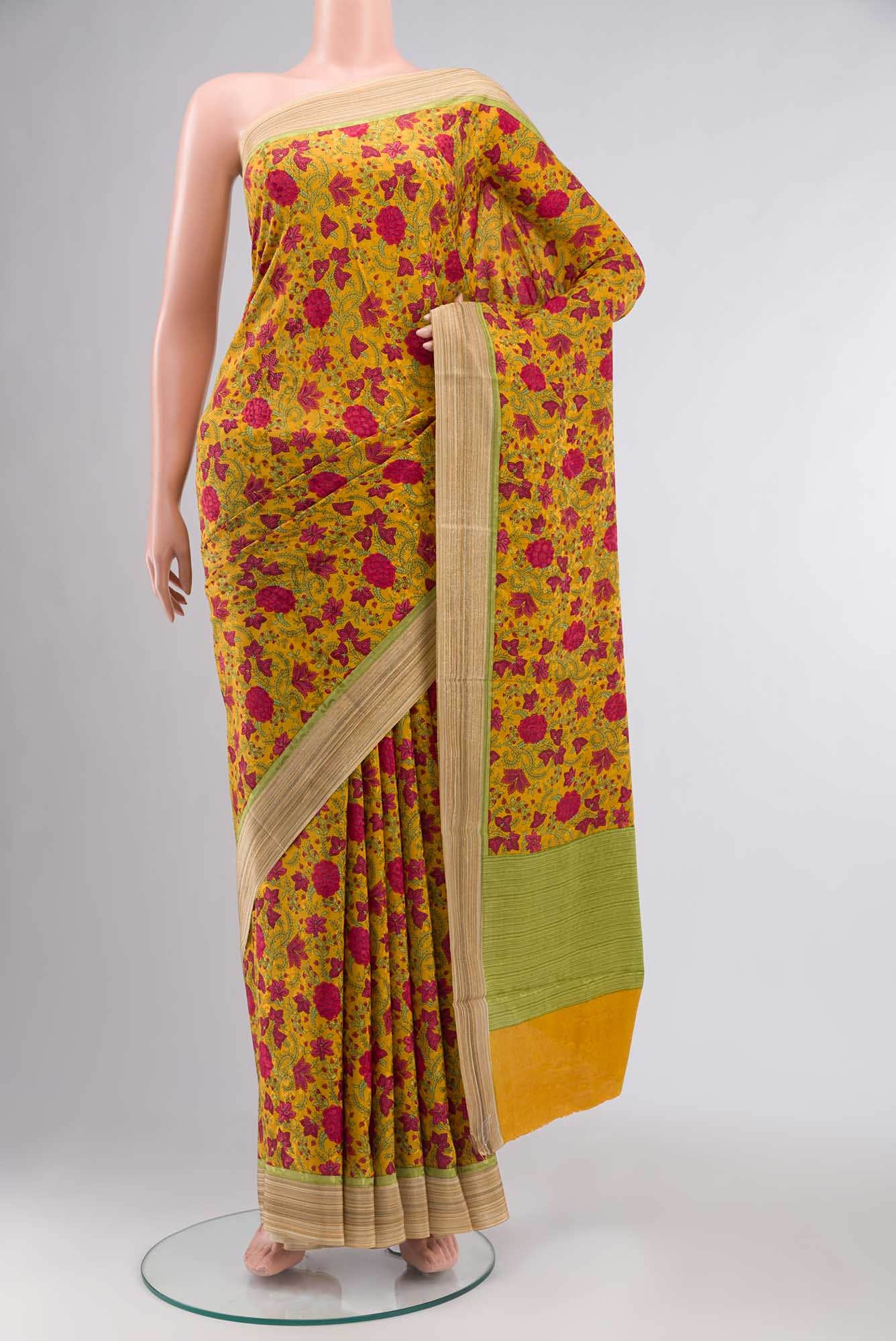 Mustard Mysore Crepe Saree