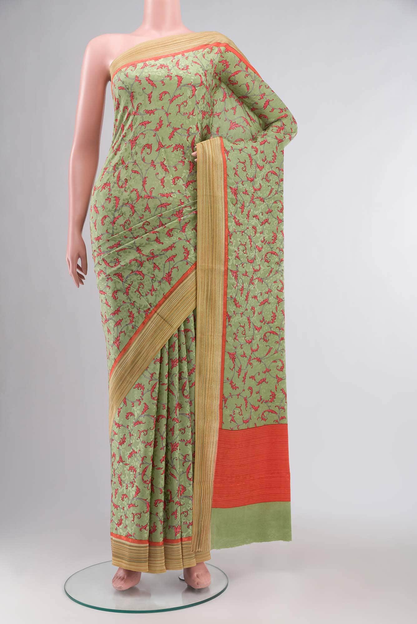 Green Mysore Crepe Saree