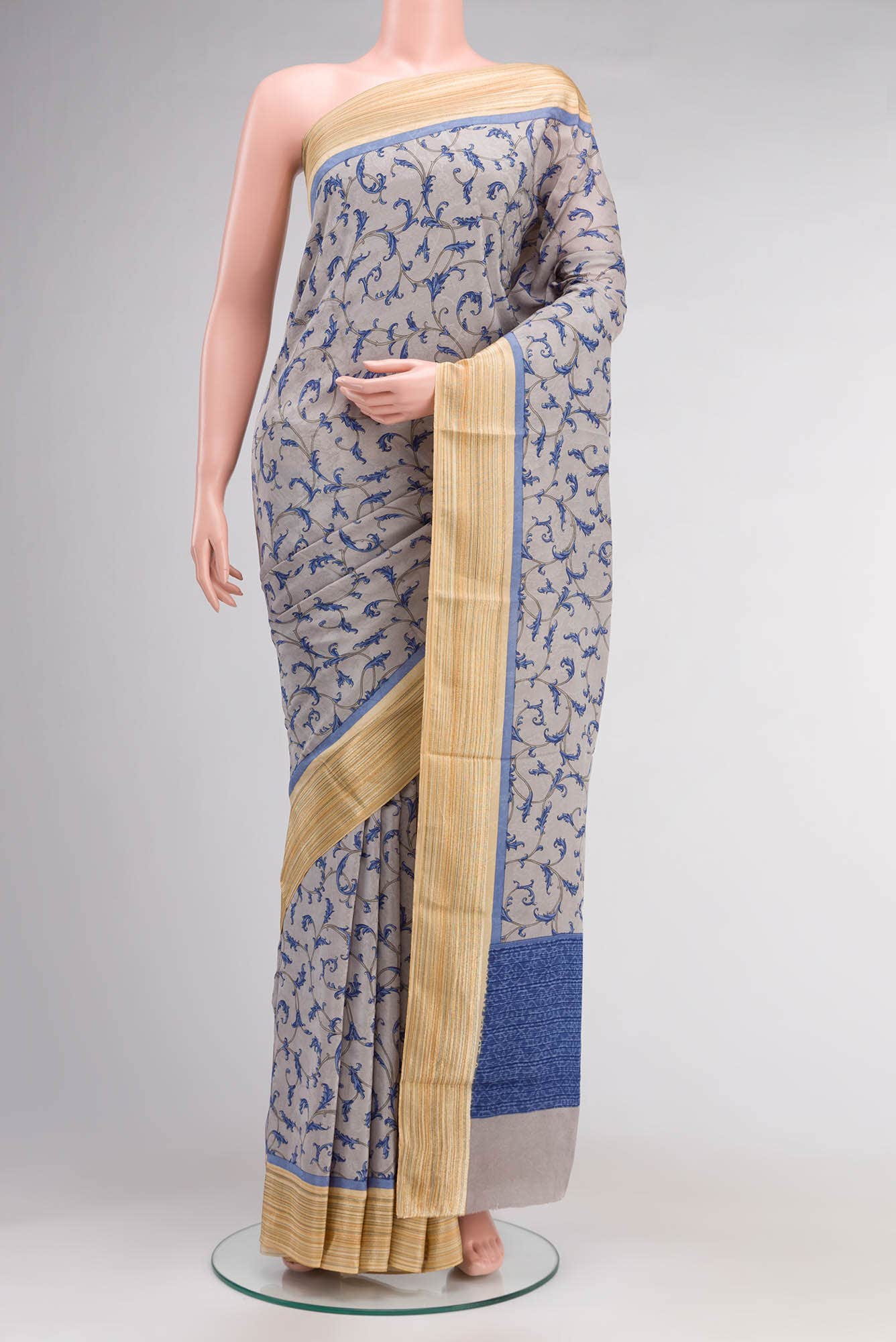 Grey Mysore Crepe Saree