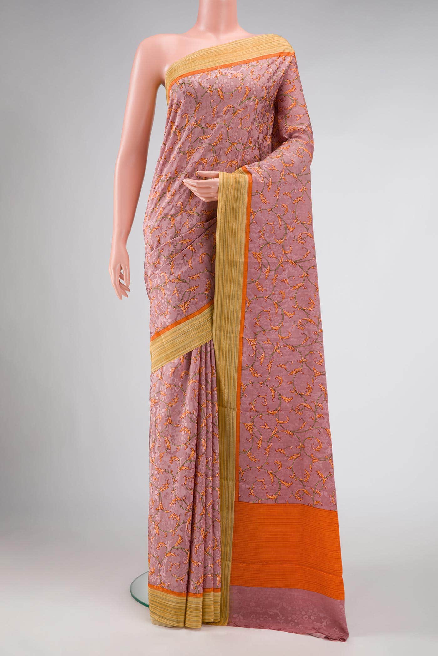 Pink Mysore Crepe Saree