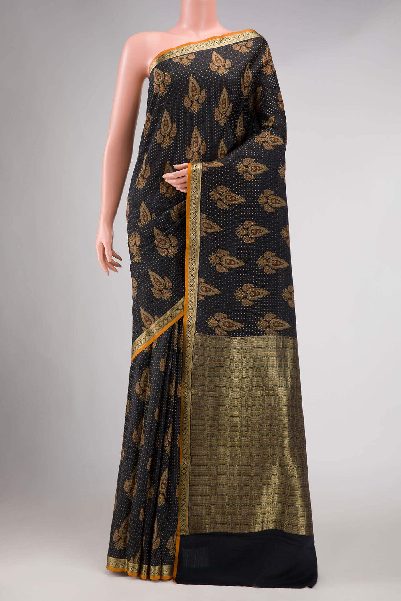 Black Mysore Crepe Saree