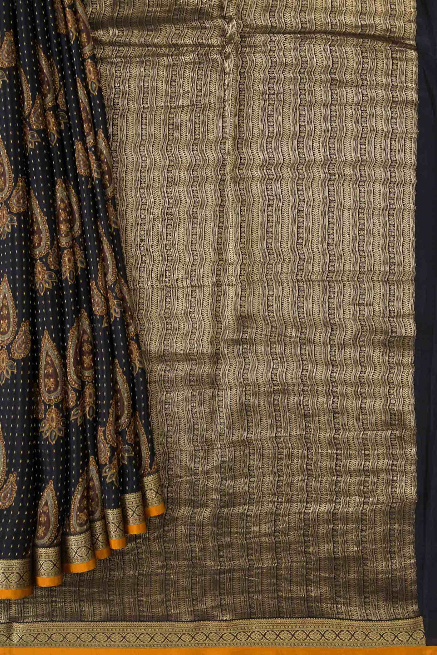 Black Mysore Crepe Saree