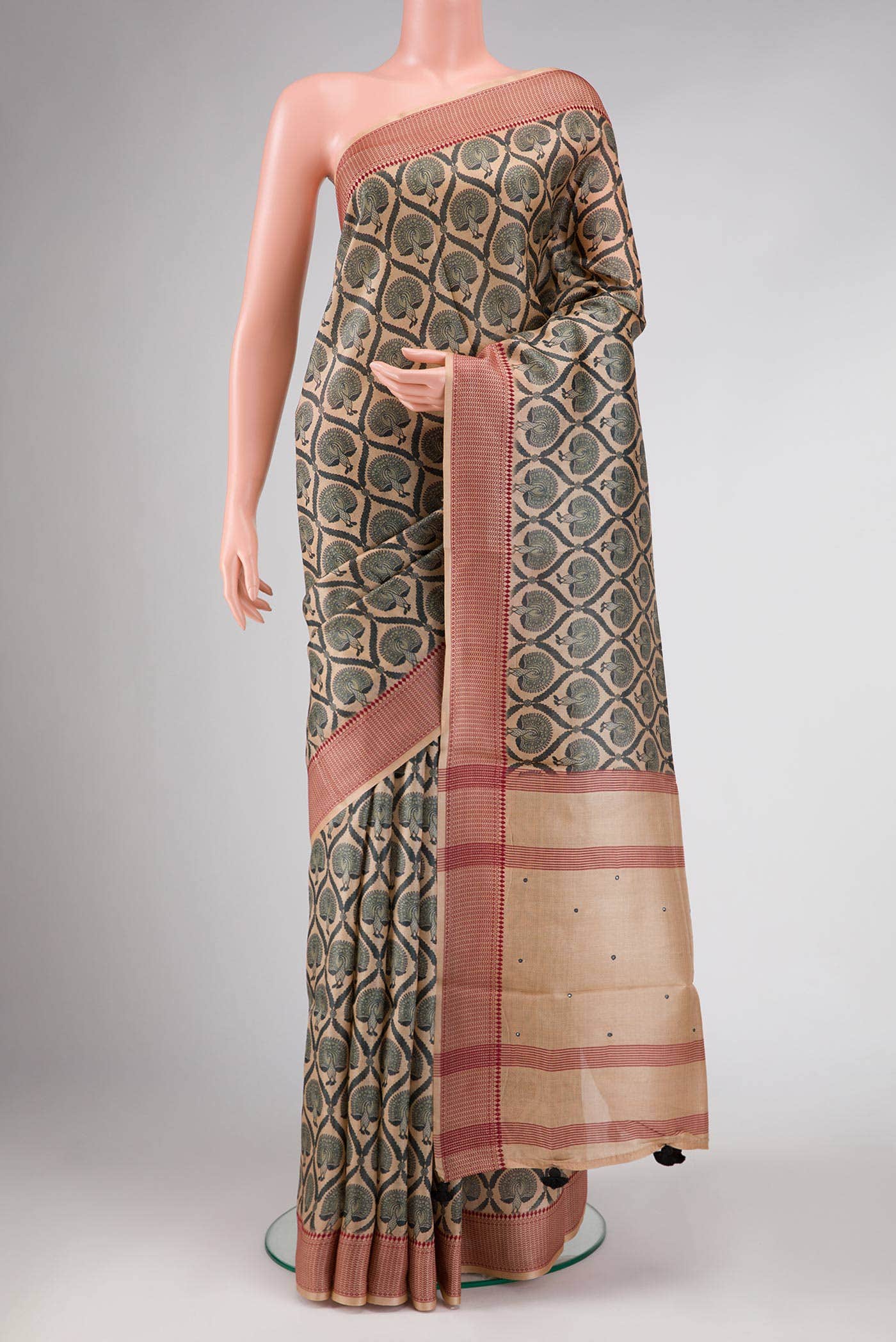 Beige Tussar Silk Saree