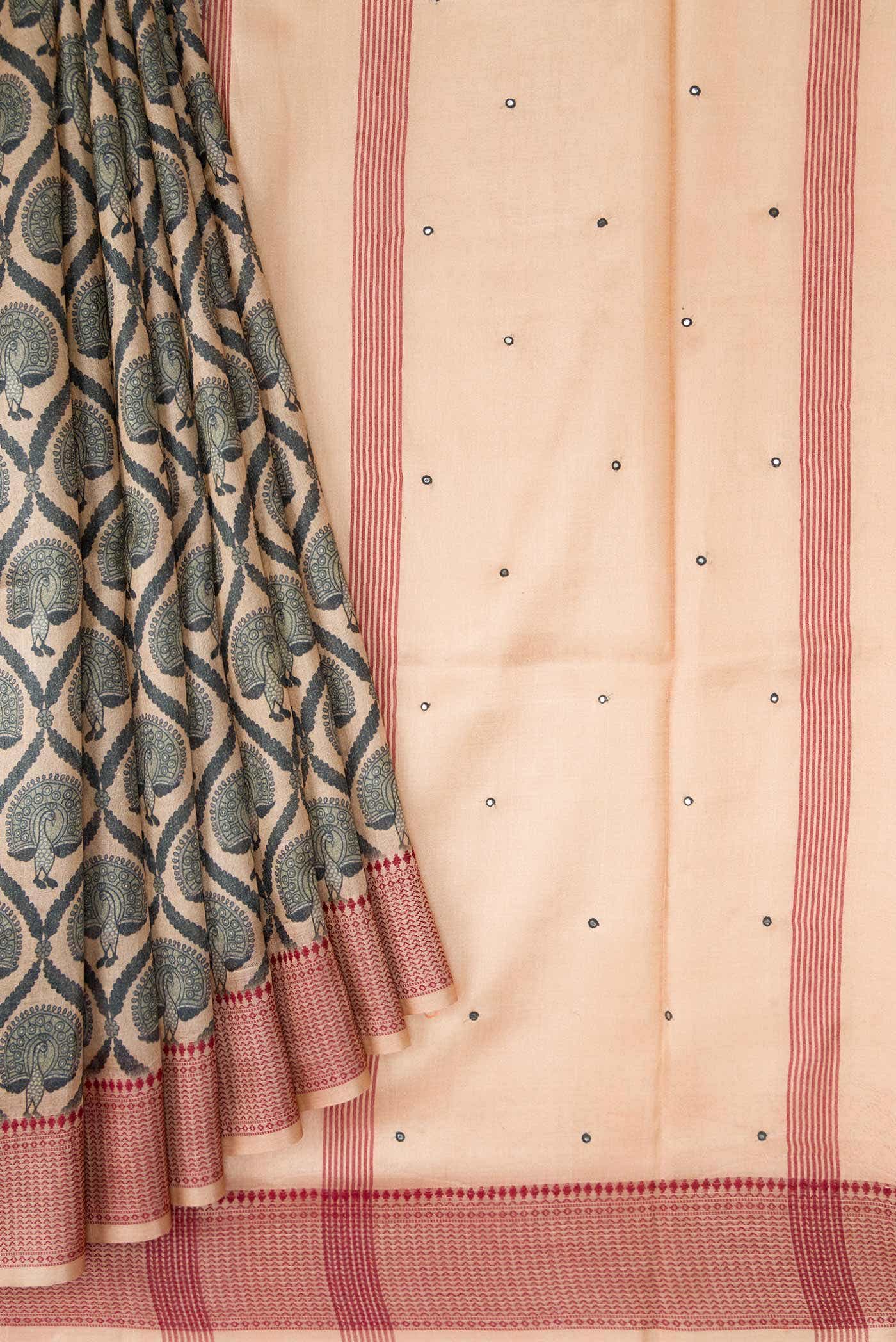 Beige Tussar Silk Saree
