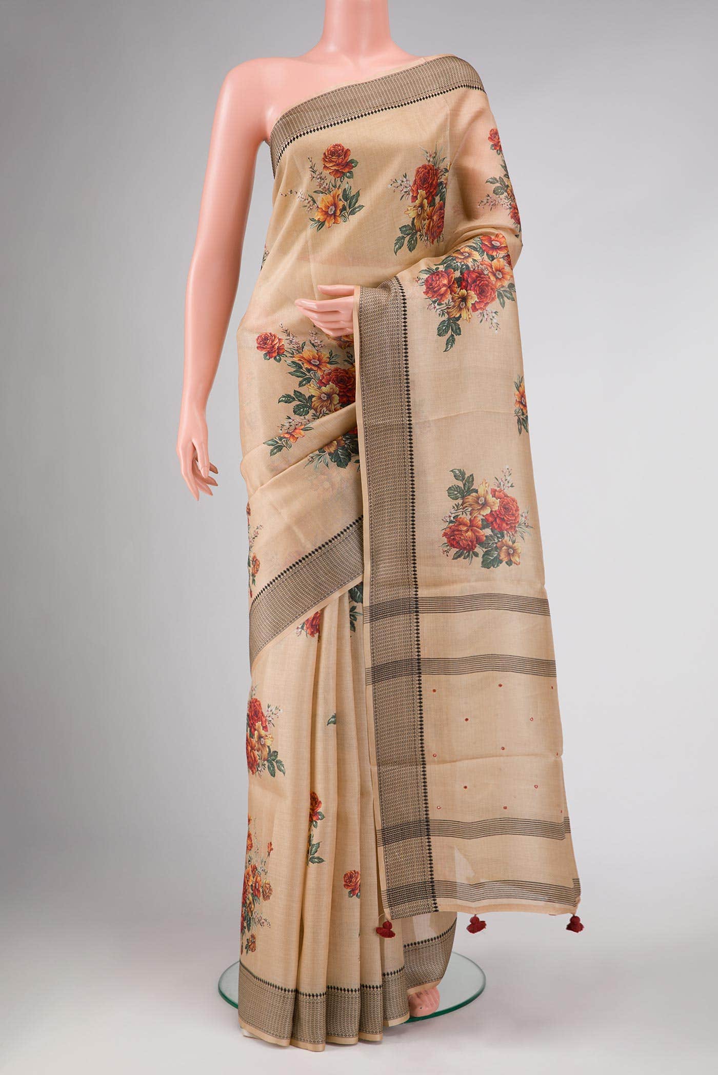 Cream Tussar Silk Saree