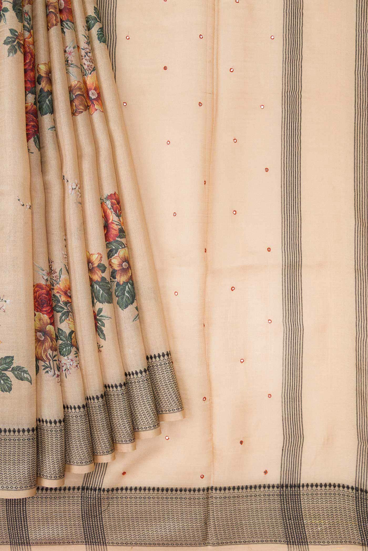 Cream Tussar Silk Saree