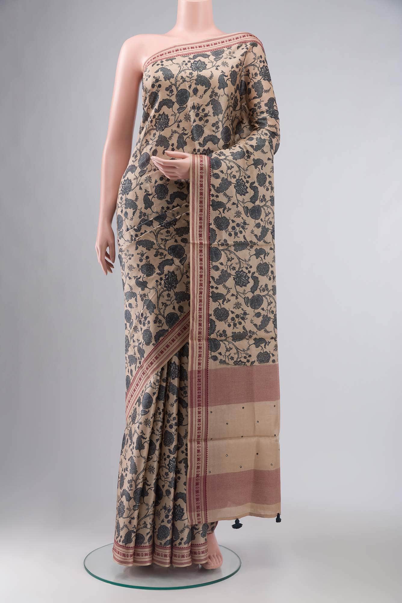 Beige Bhagalpuri Tussar Silk Saree