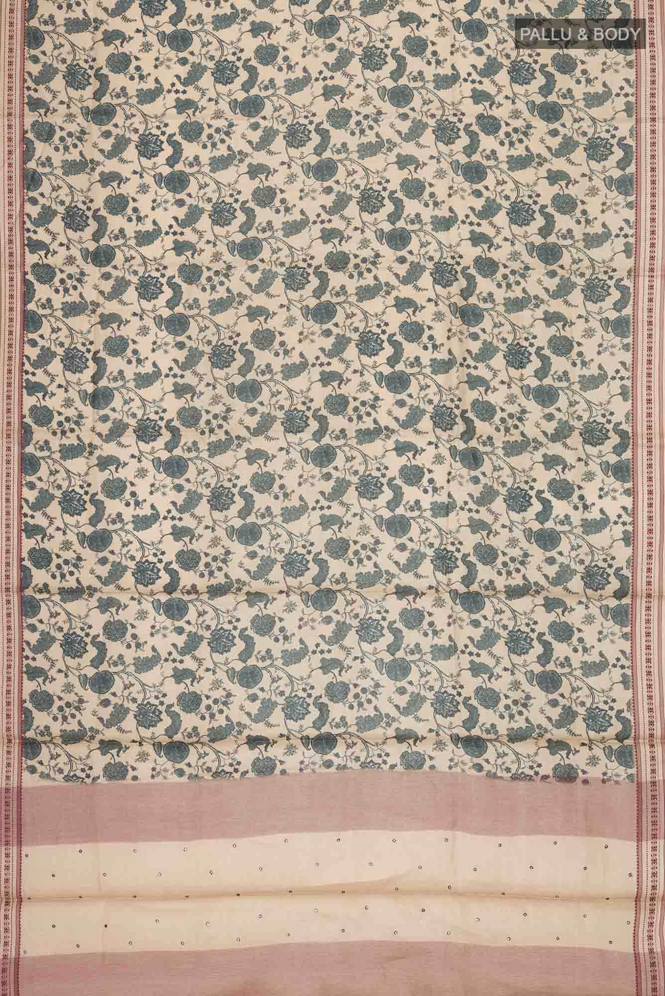 Beige Bhagalpuri Tussar Silk Saree
