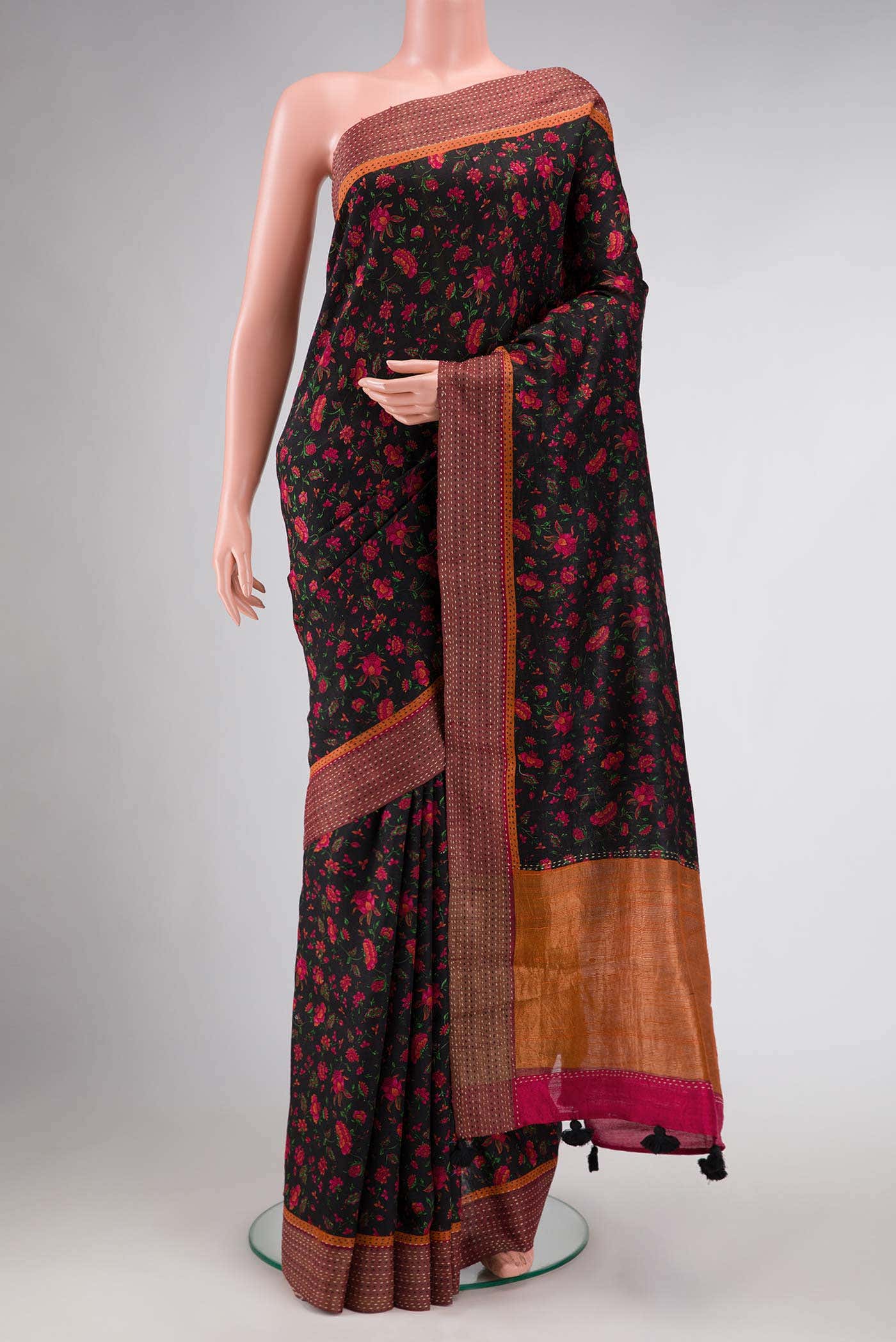 Black Tussar Silk Saree