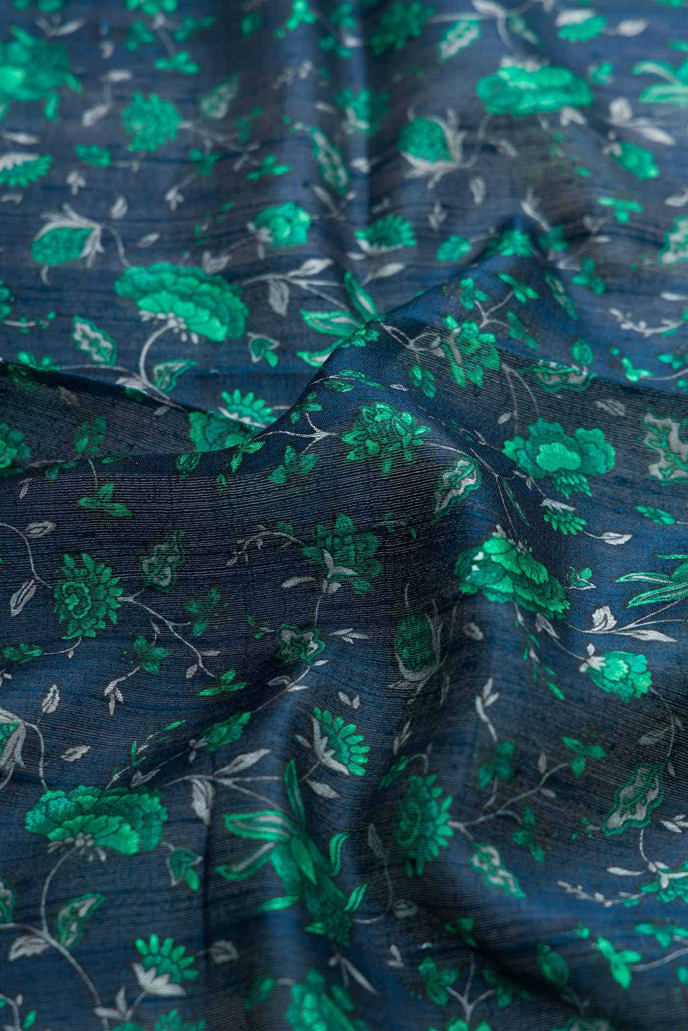Navy Blue Tussar Silk Saree
