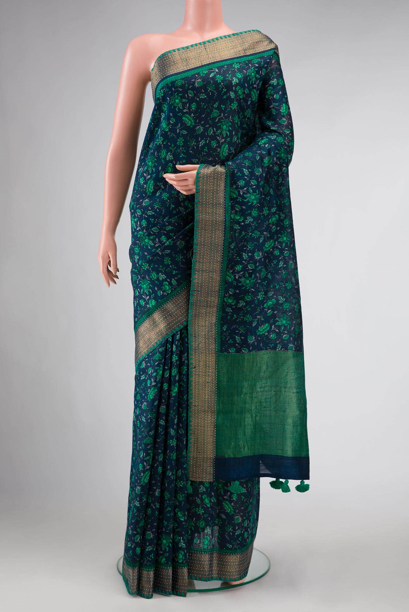 Navy Blue Tussar Silk Saree