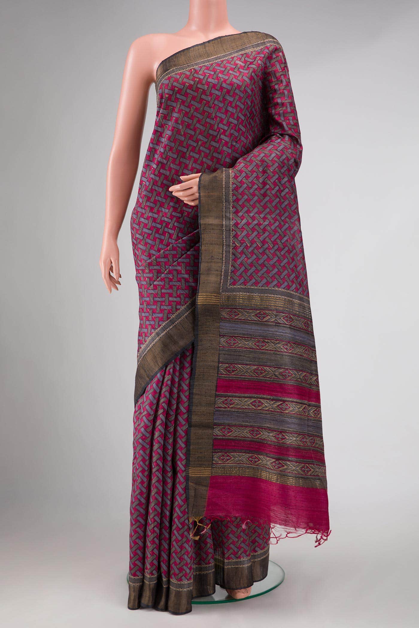 Pink Tussar Silk Saree