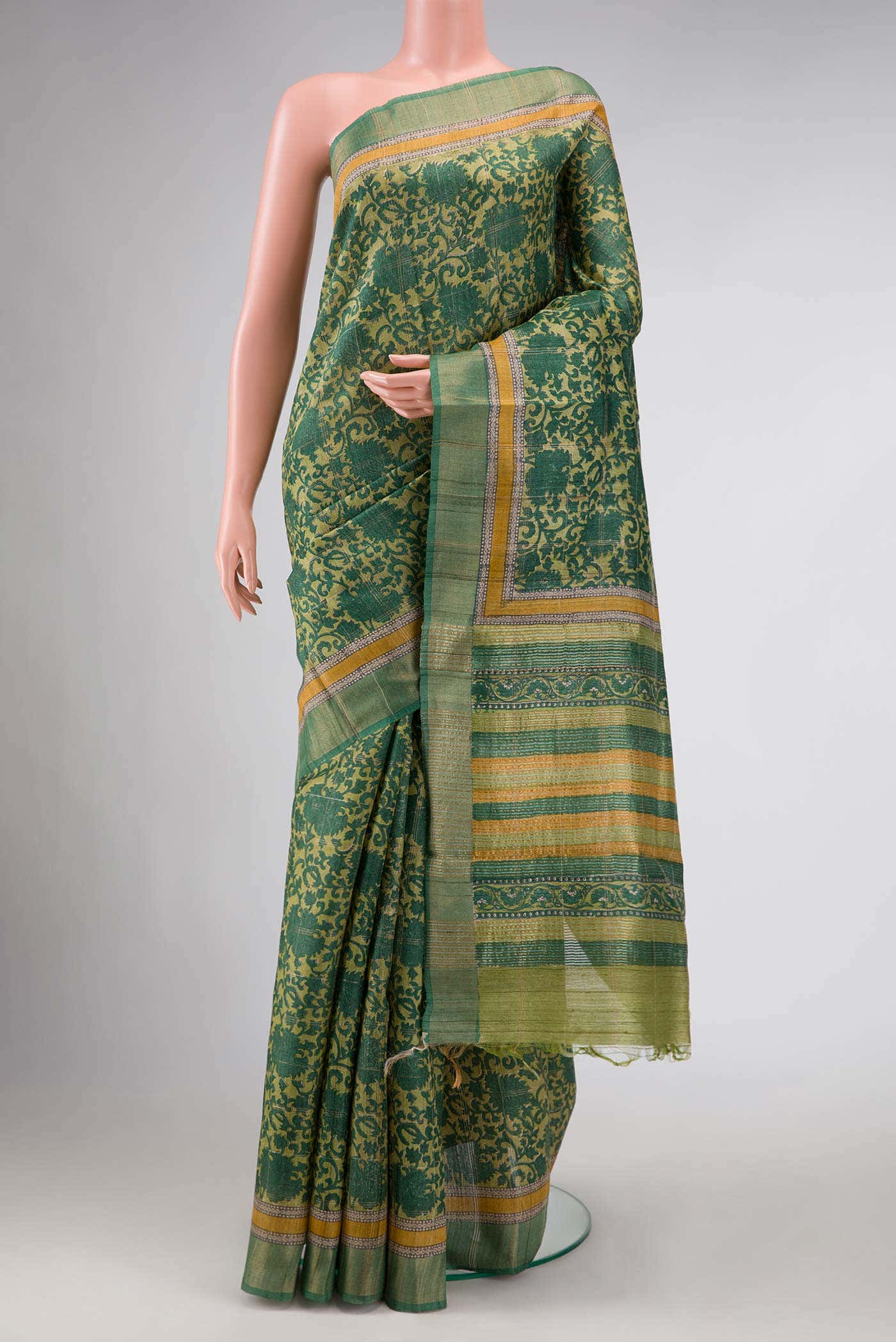 Green Tussar Silk Saree