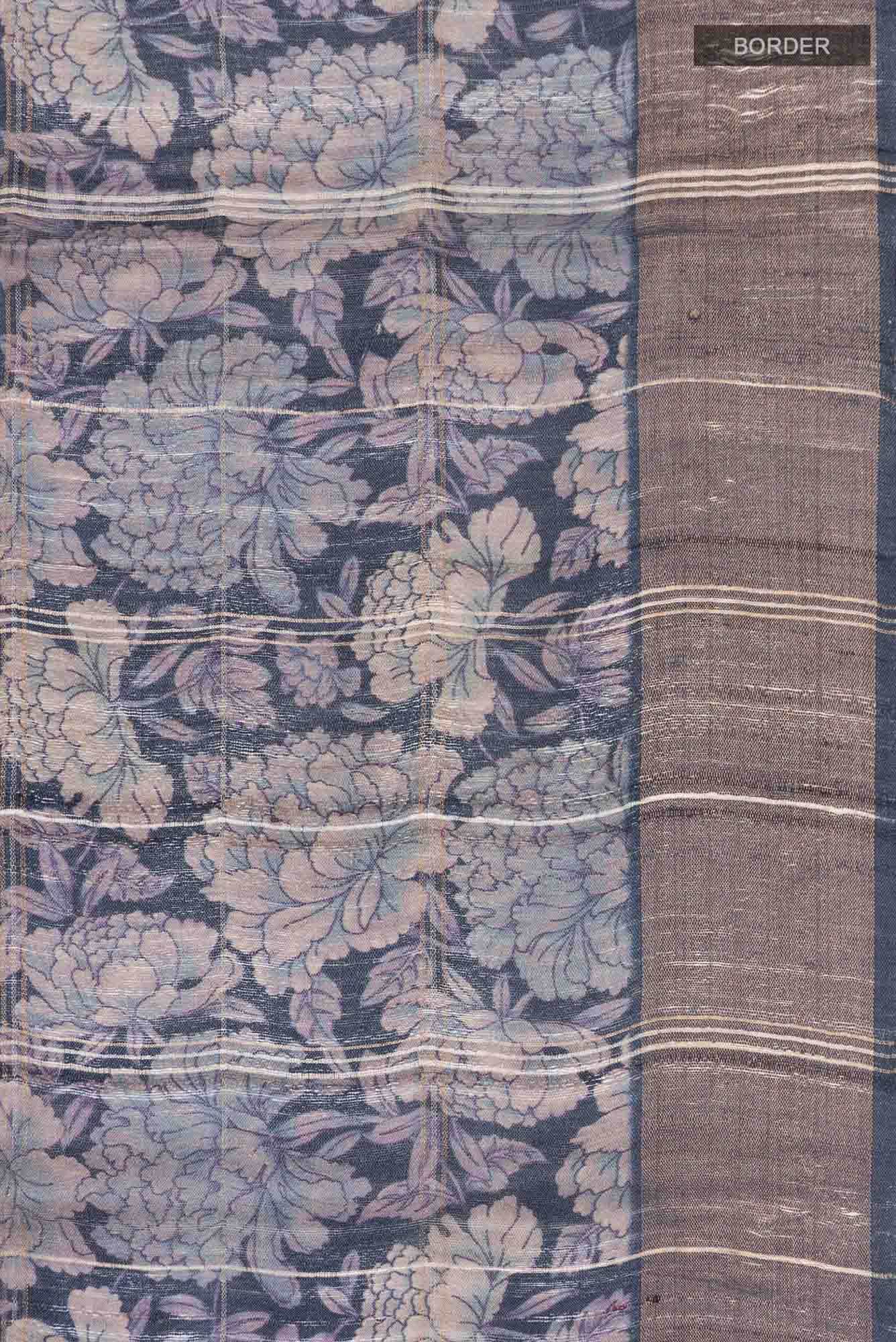 Navy Blue Bhagalpuri Tussar Silk Saree