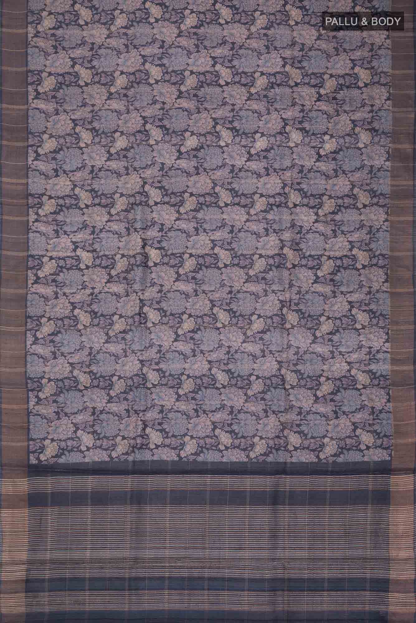 Navy Blue Bhagalpuri Tussar Silk Saree