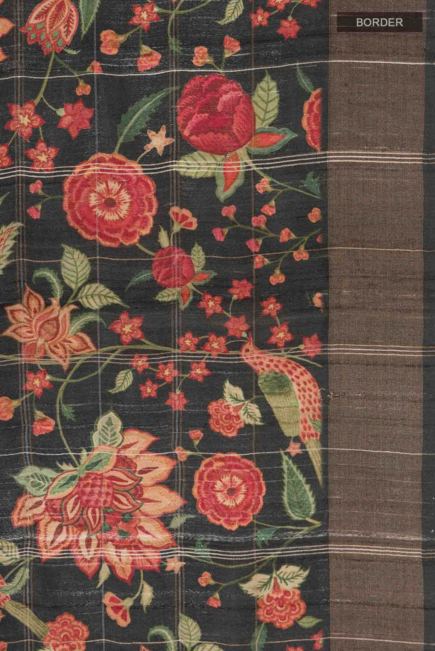 Black Tussar Silk Saree