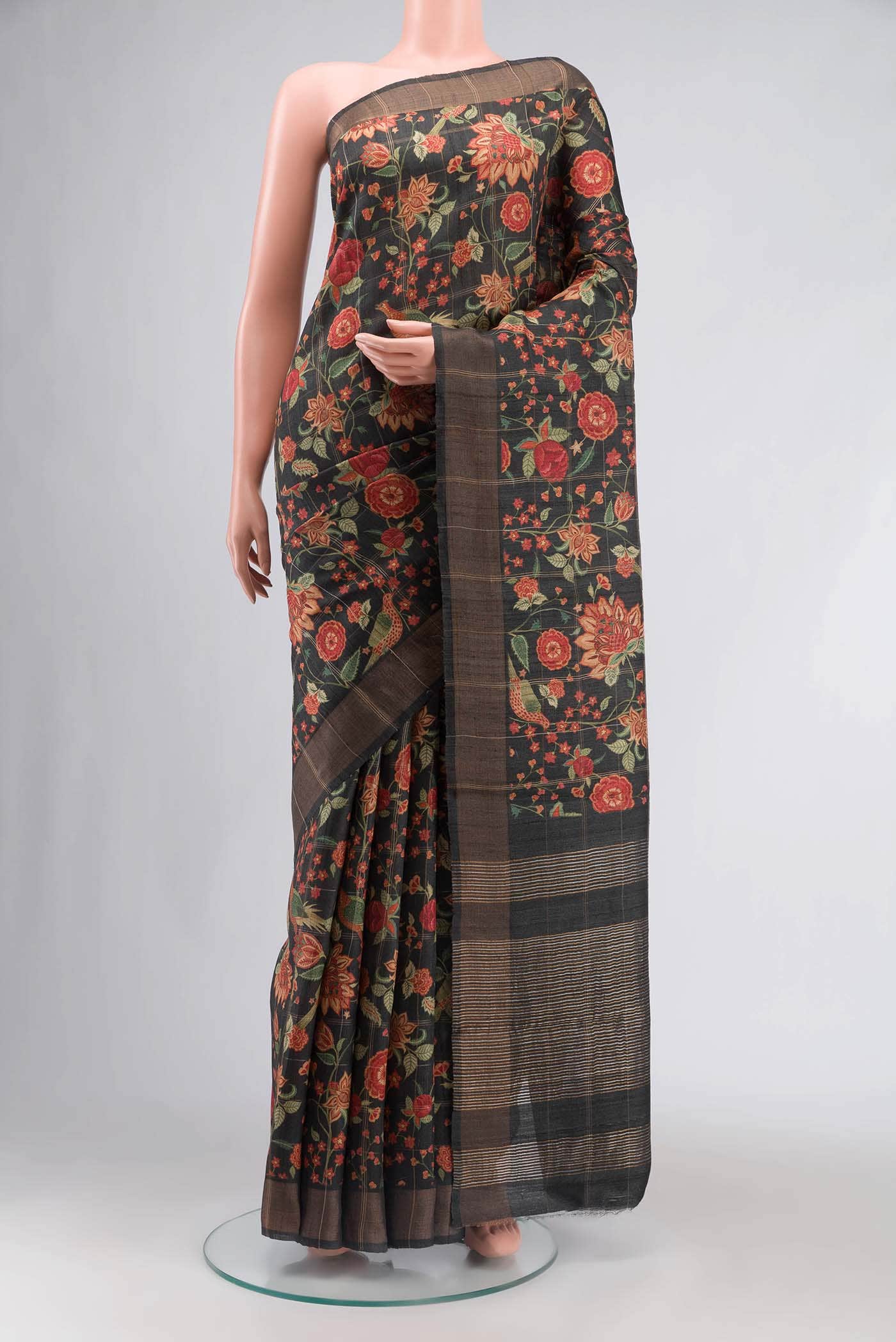 Black Tussar Silk Saree