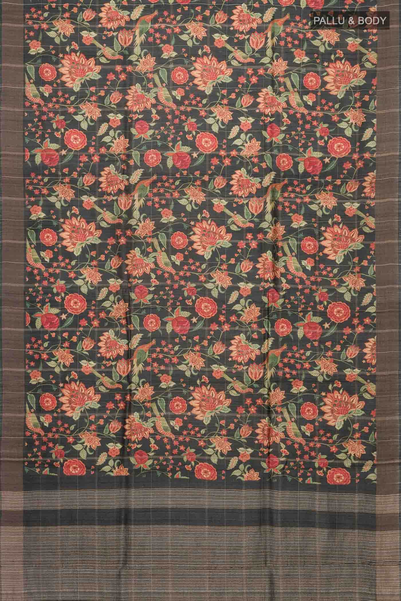 Black Tussar Silk Saree