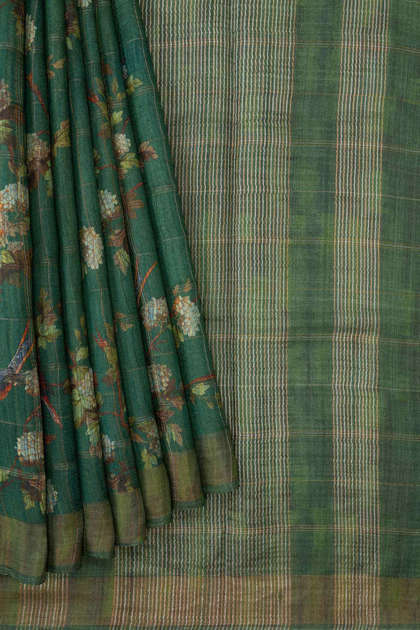 Green Dual Tone Tussar Silk Saree