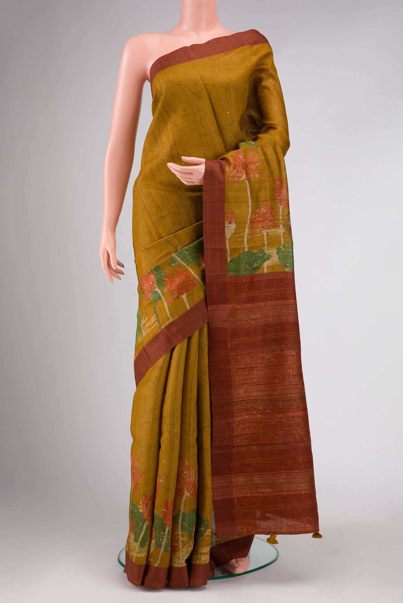 Mustard Tussar Silk Saree