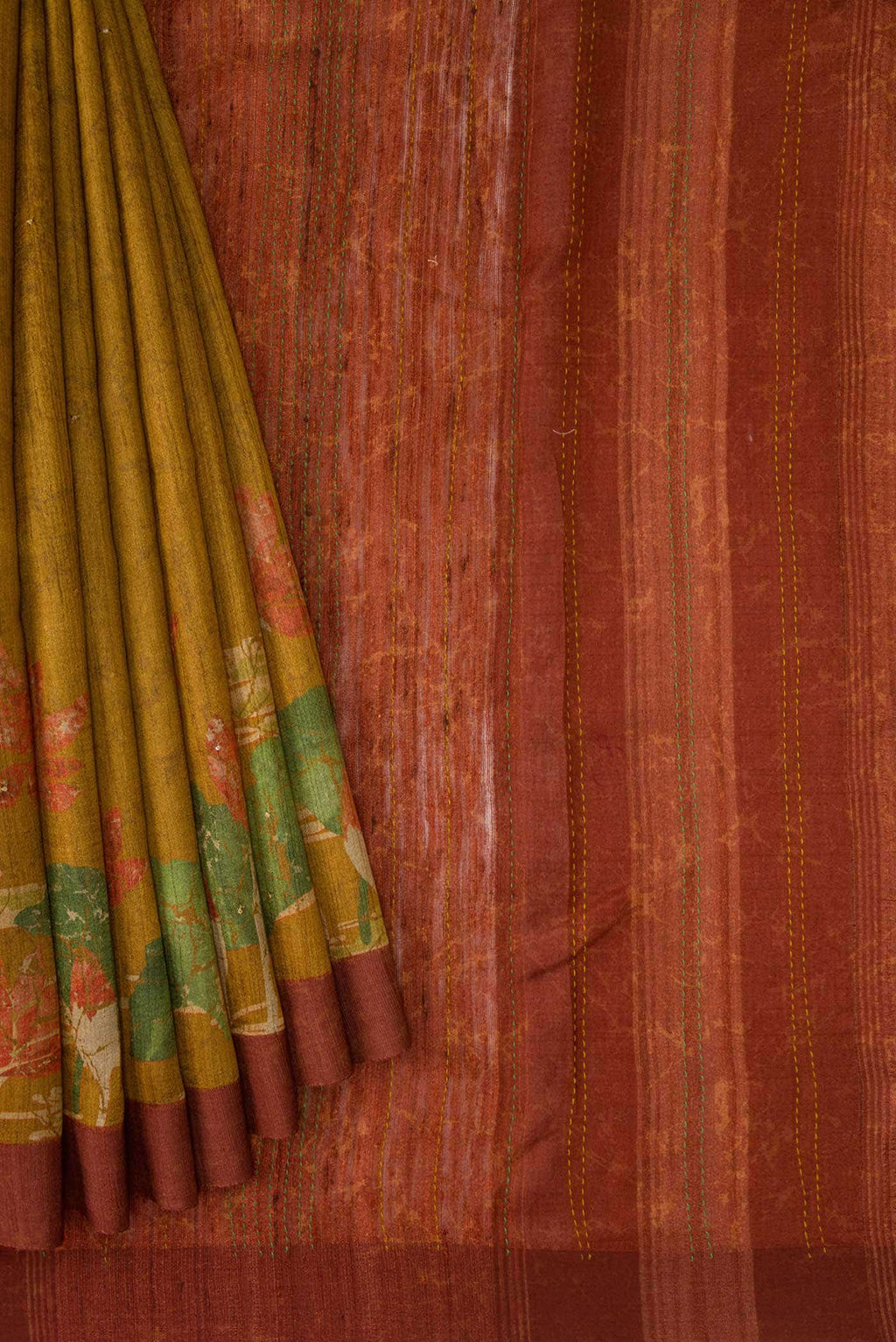 Mustard Tussar Silk Saree