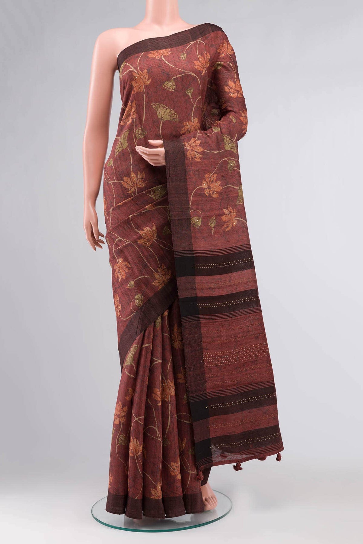 Brown Bhagalpuri Tussar Silk Saree