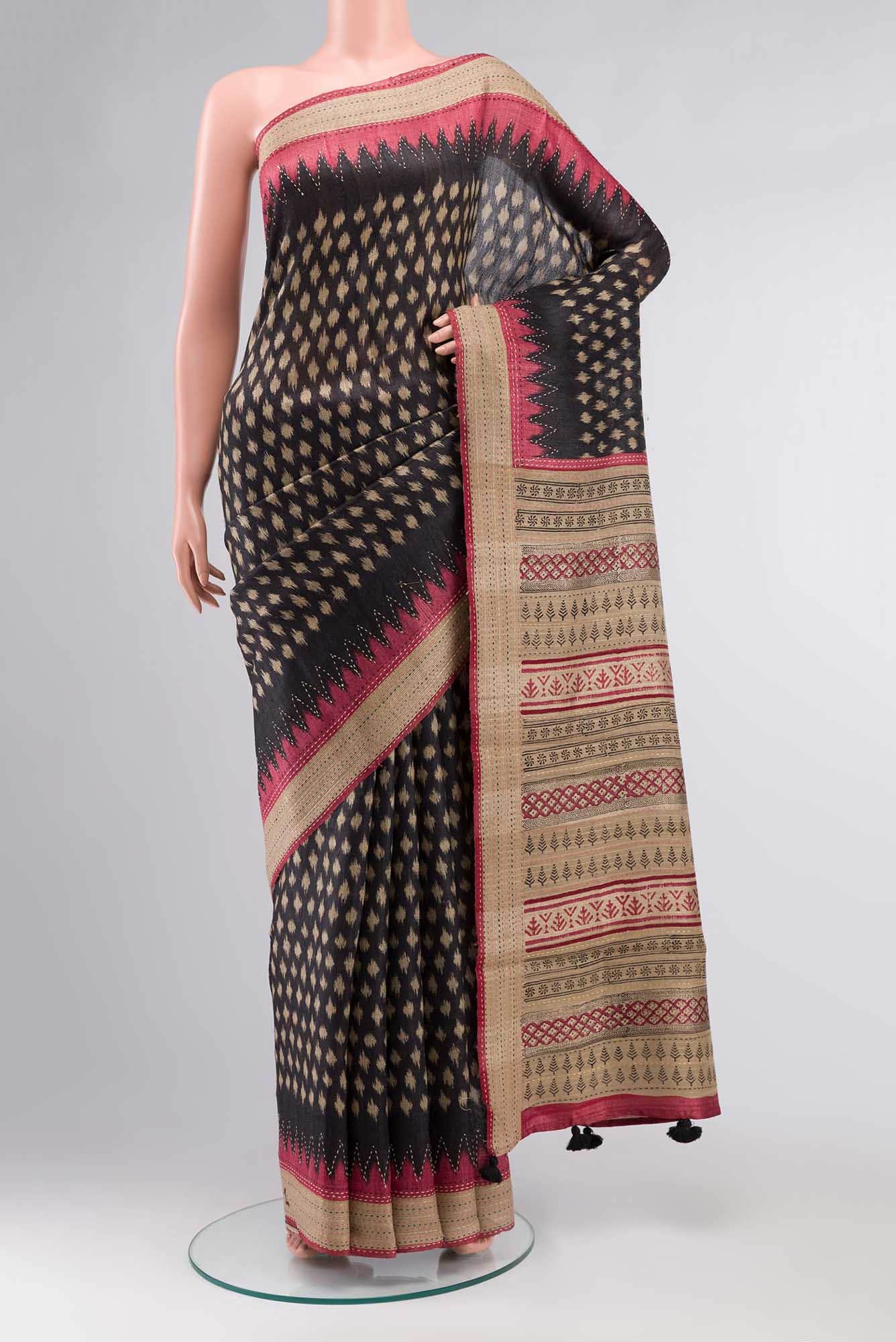 Black Bhagalpuri Tussar Silk Saree