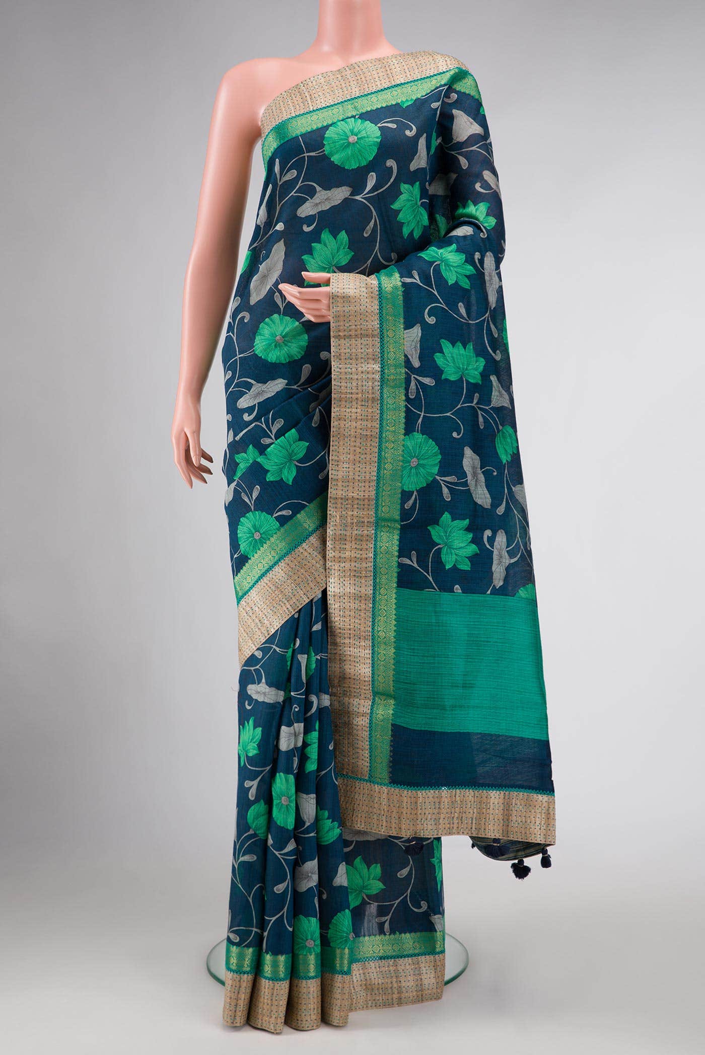 Blue Dual Tone Tussar Silk Saree